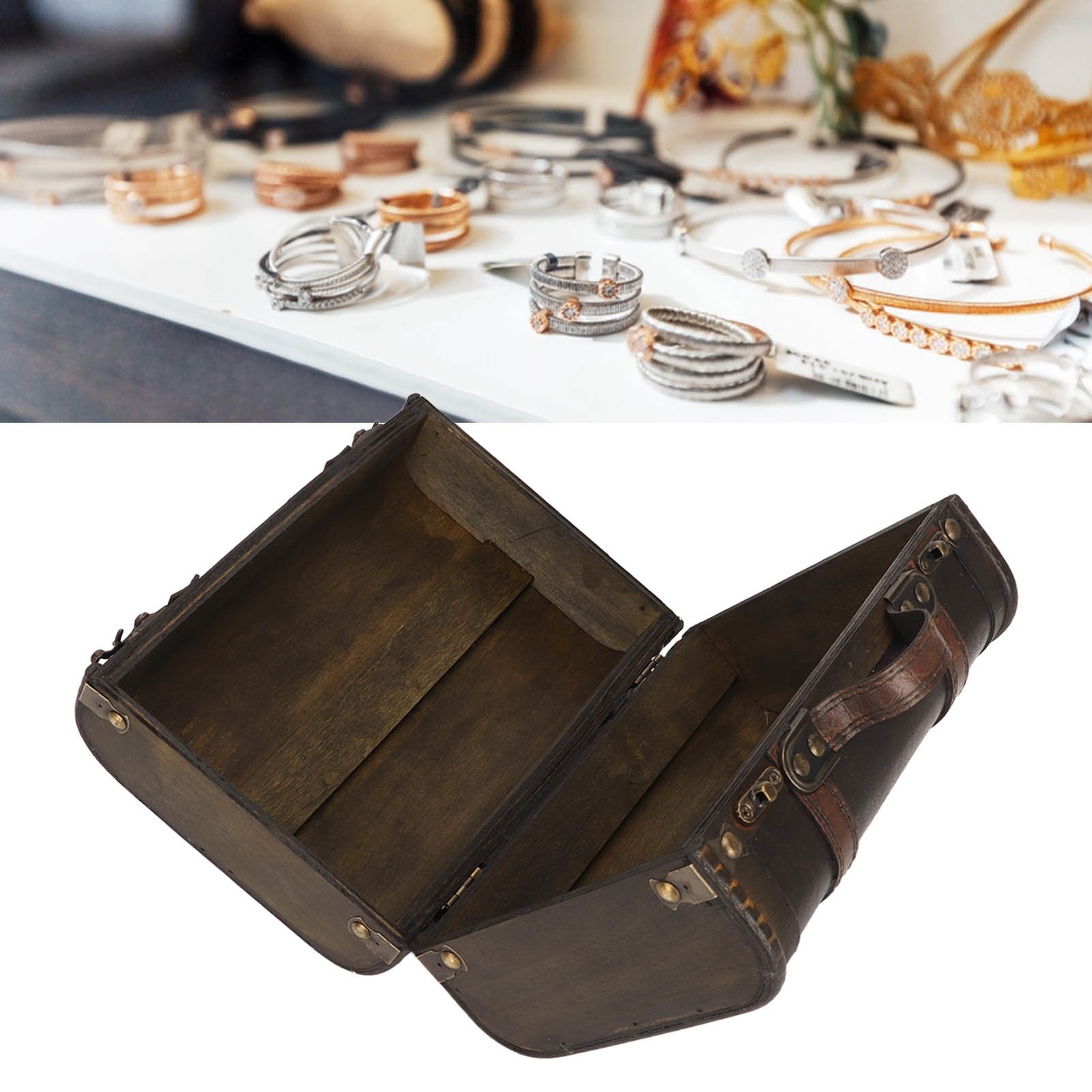 Retro Wooden Suitcase Practical Large Capacity Necklace Box For Travel NEW↑