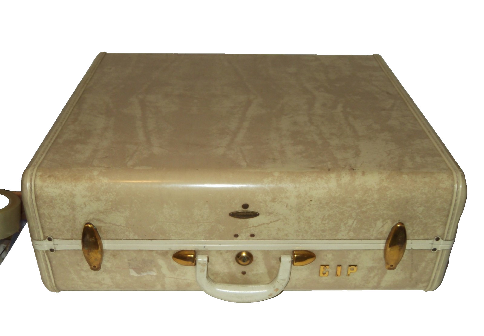 Vintage 1950s Samsonite Hard Shell Suitcase Marble Shwayder Bros White Trim