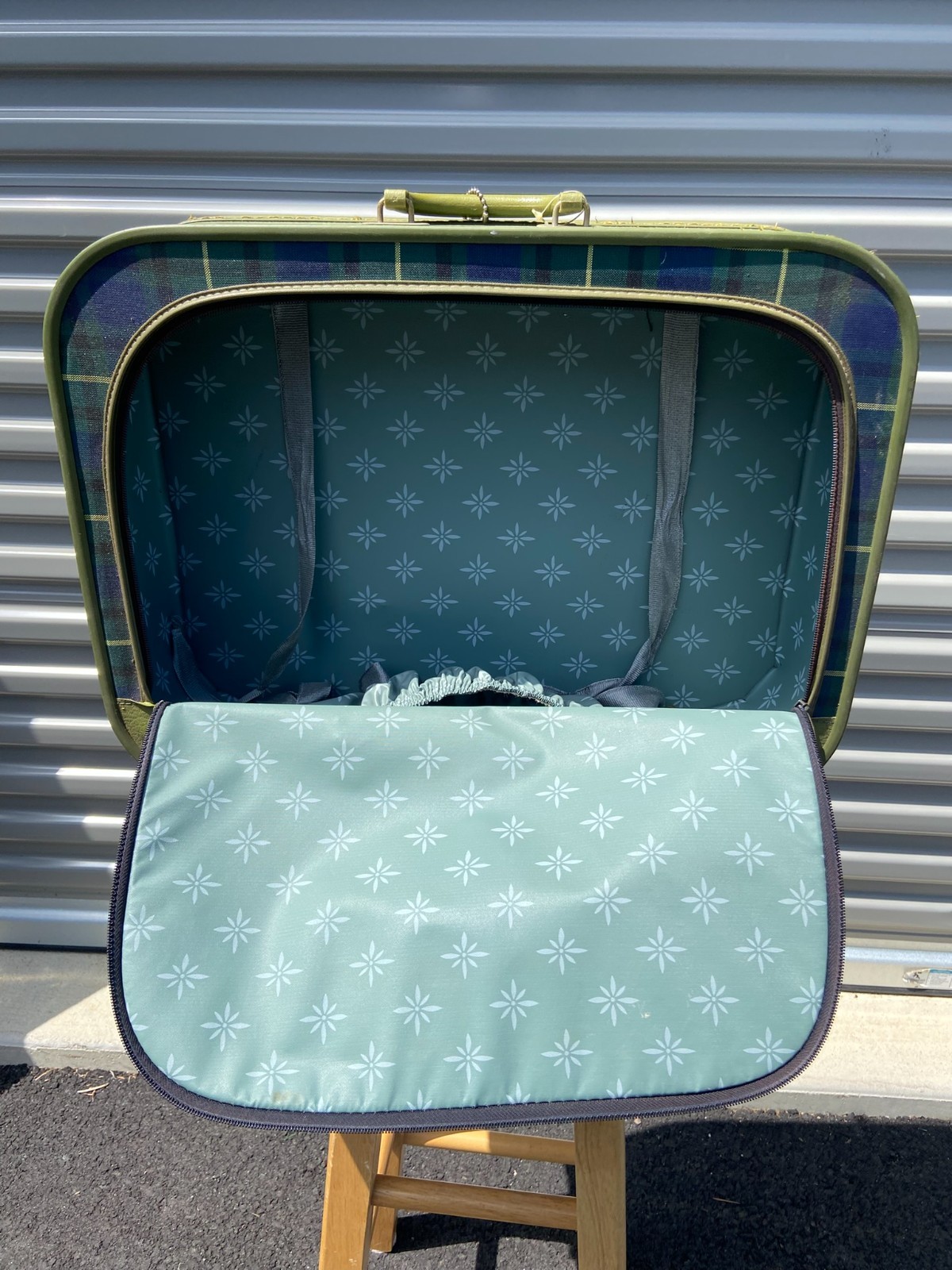 Vintage Green Suitcase Green Tartan Plaid Soft Side Luggage MCM Y2K