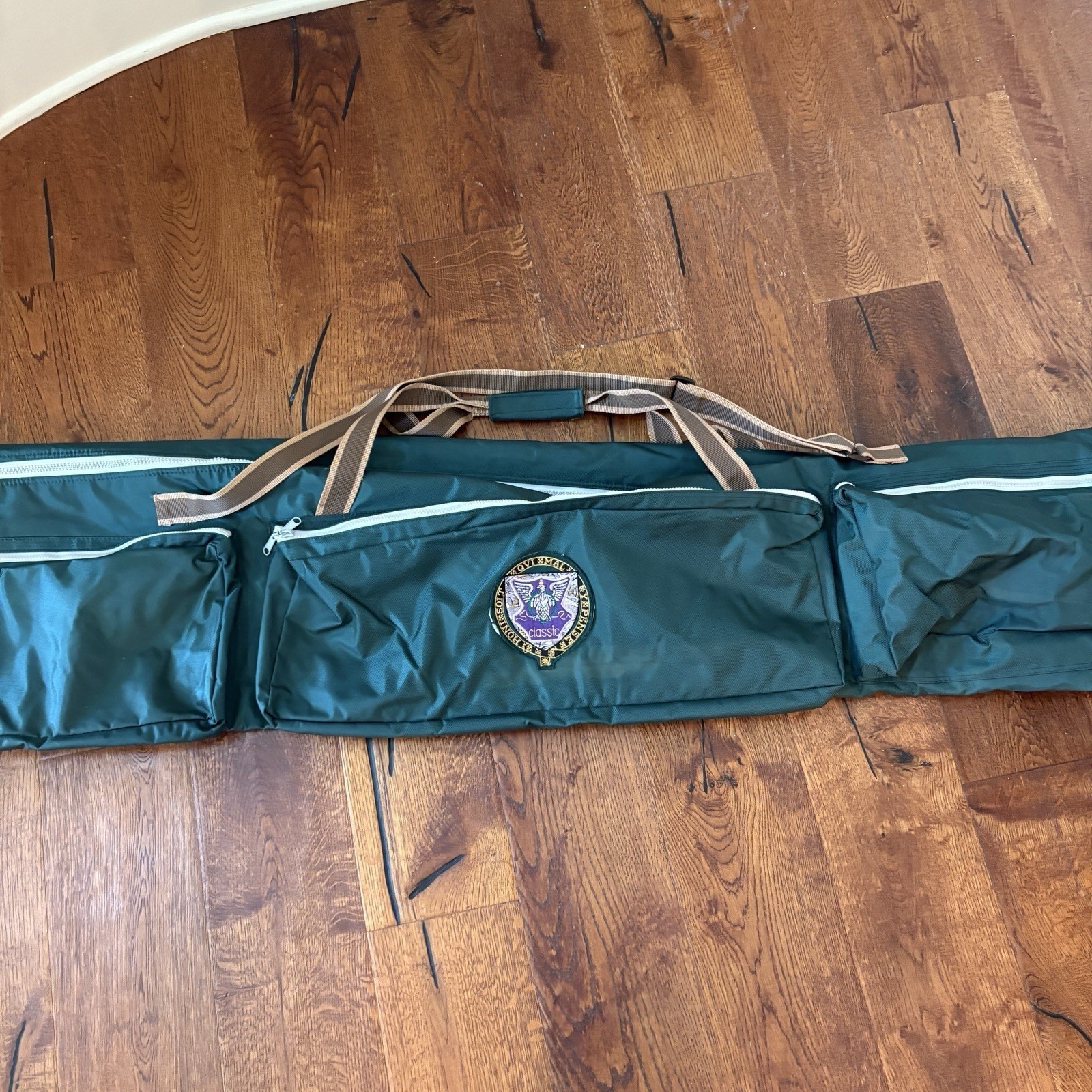 VTG Long Duffle Bag Travel Case Green Outdoor Rugged Pockets Camp Ski Fly Fish