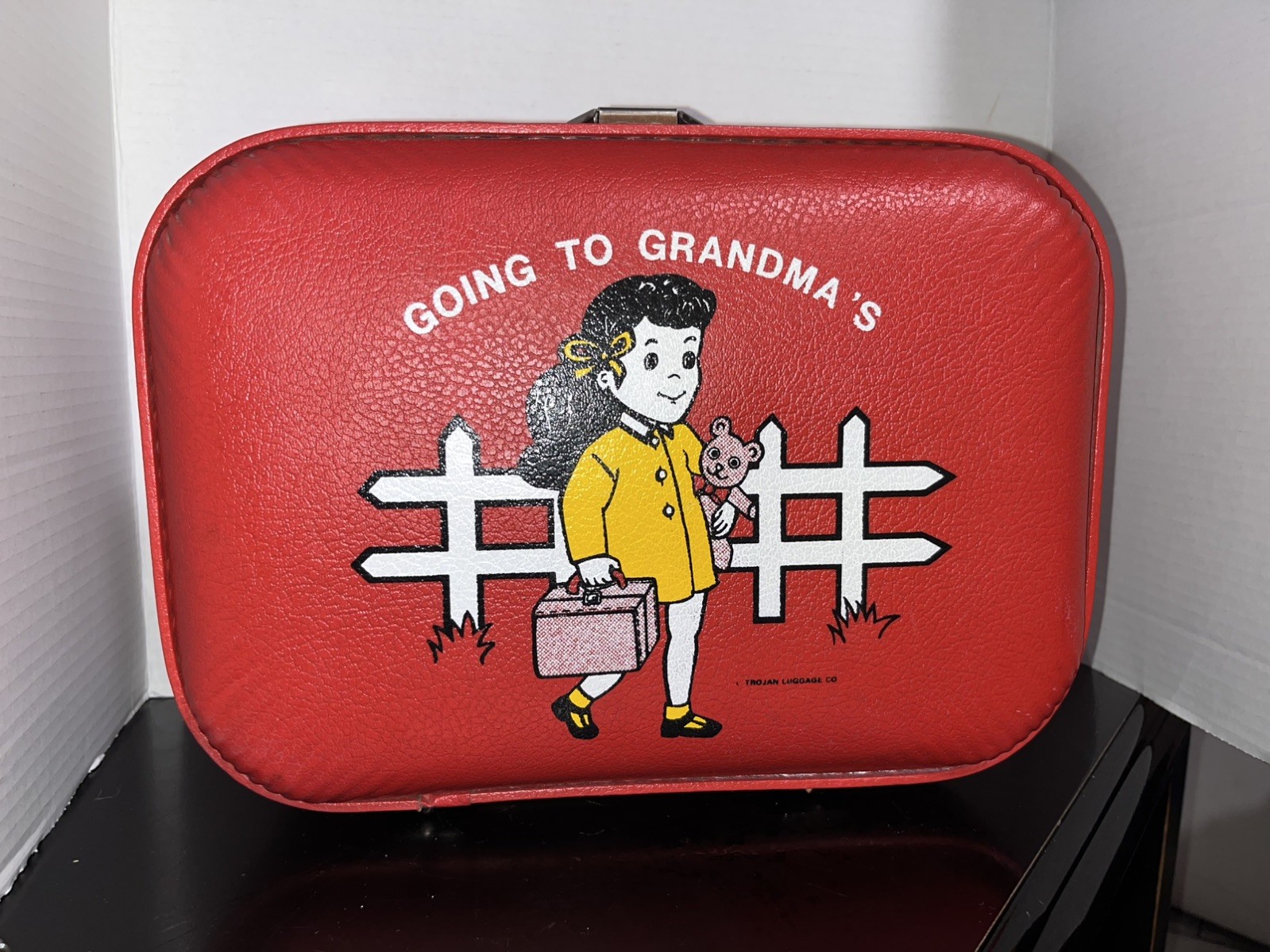 Vintage 1970’s Trojan Luggage Co “Going To Grandma’s” Suitcase Red W/ Red Lining