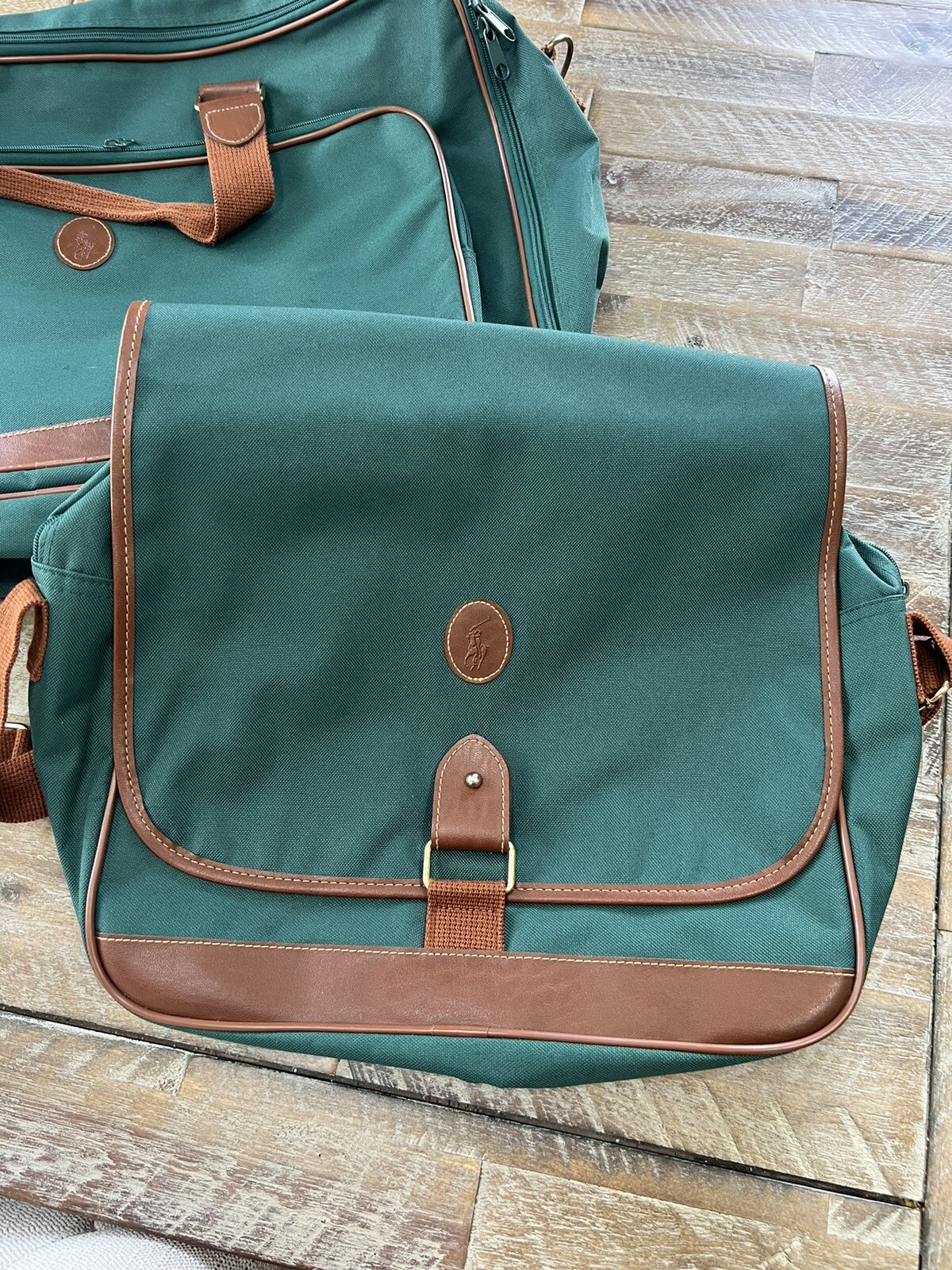 Vintage Ralph Lauren Green Canvas Travel Carry On Bags Lot
