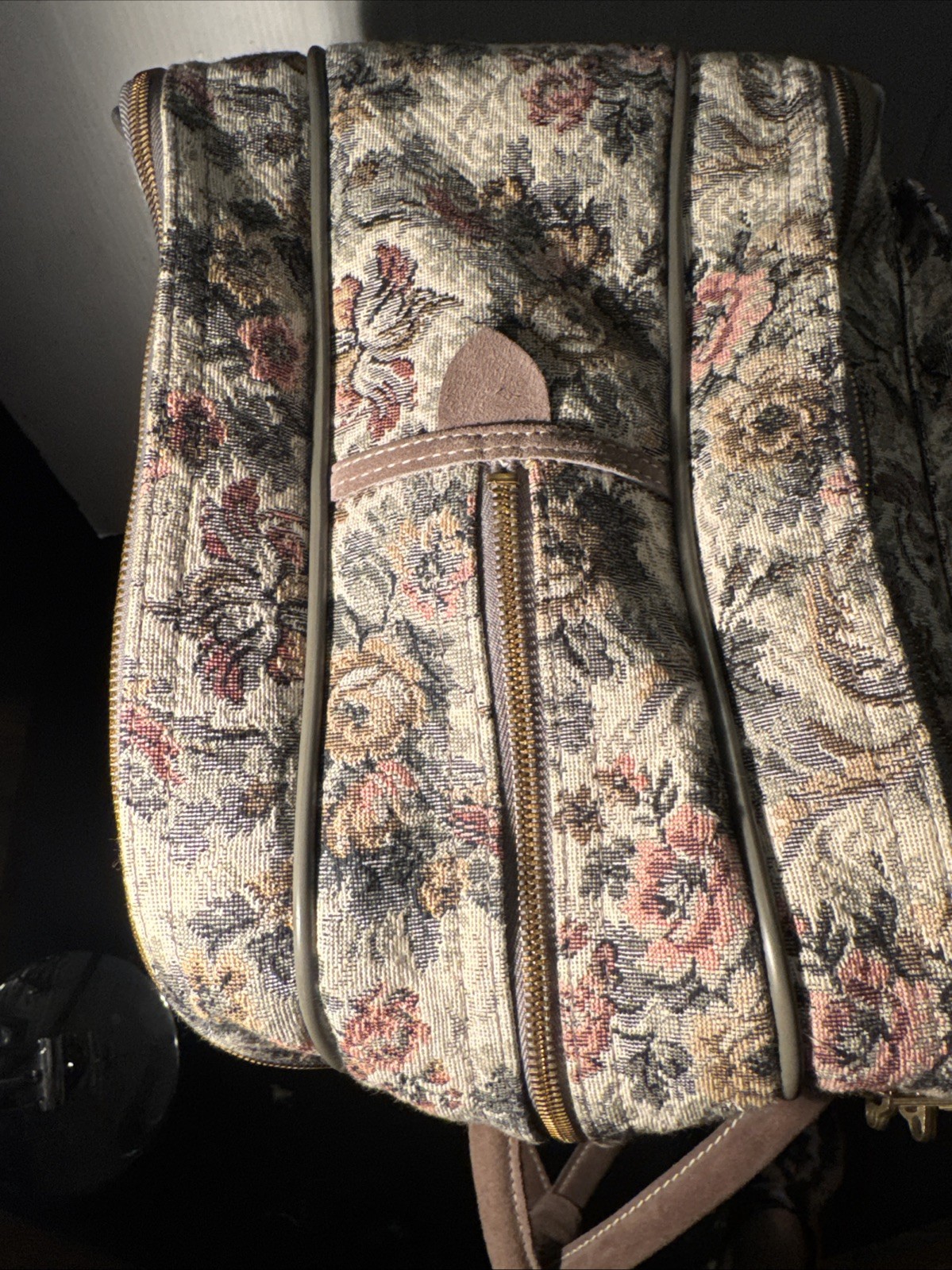 French Luggage Company Vintage Carryon Bag Rose Floral Tapestry Suede Trim