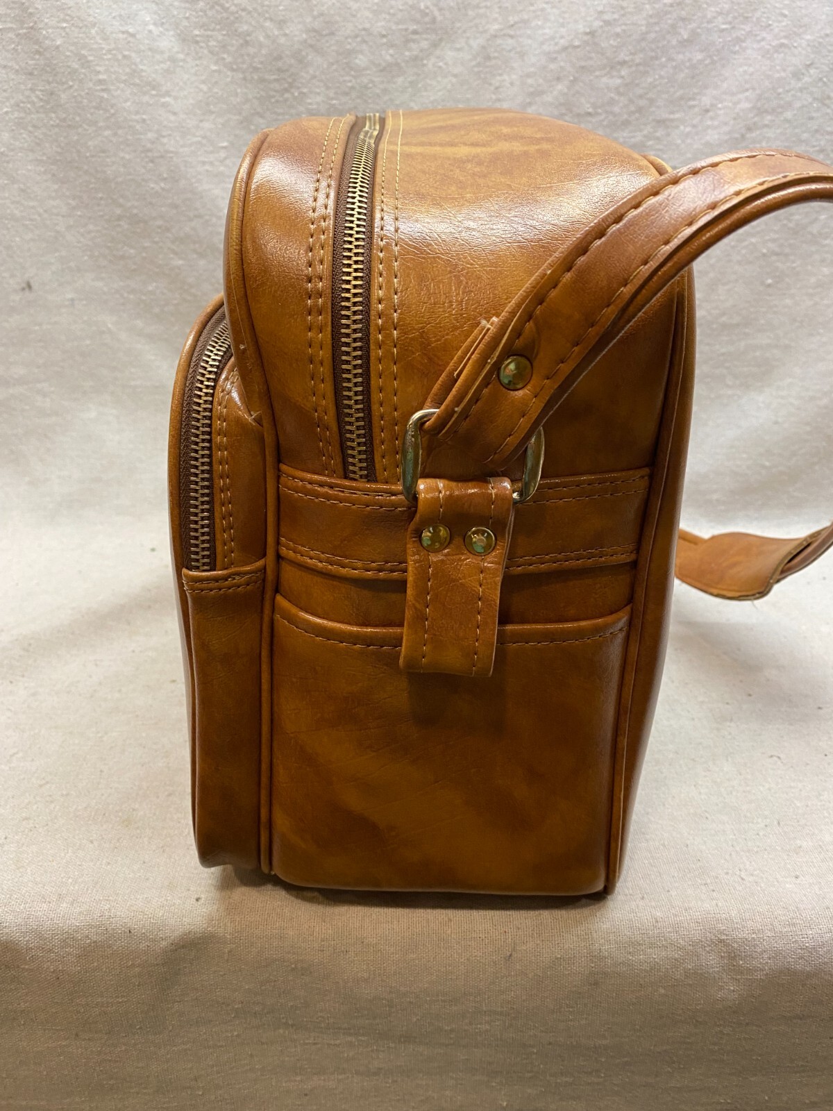 VINTAGE Retro Soft-Sided Faux Leather Suitcase Bag -Tan Brown Carry On 14x12x7″