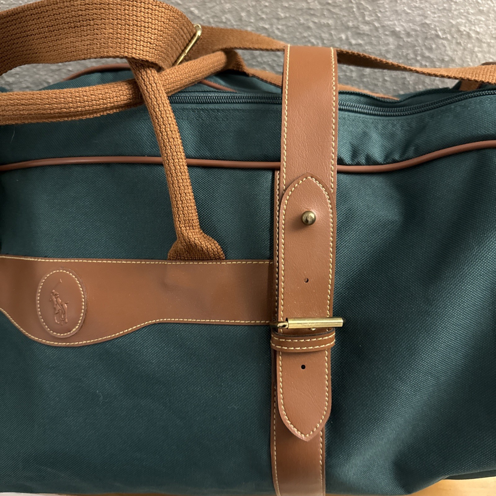 Vintage Ralph Lauren Polo Green Canvas Travel Bag Large Rolling Duffle 25x12x12