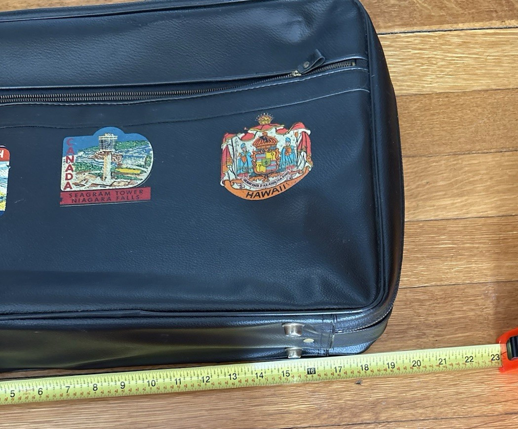 VINTAGE Penguin Travelers Black Suitcase Attache 1960s With Destination Stamps