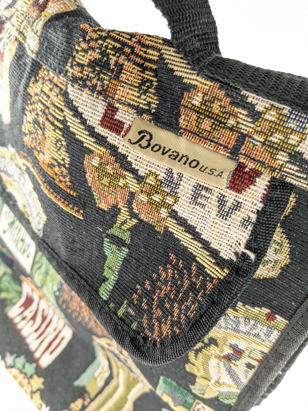 Vtg Folding Rolling Bag Bovano Las Vegas Canvas Tapestry Travel