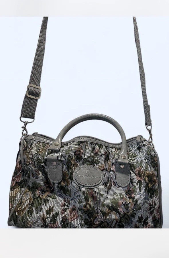 Vintage American Flyer Floral Tapestry Carry On Travel Bag