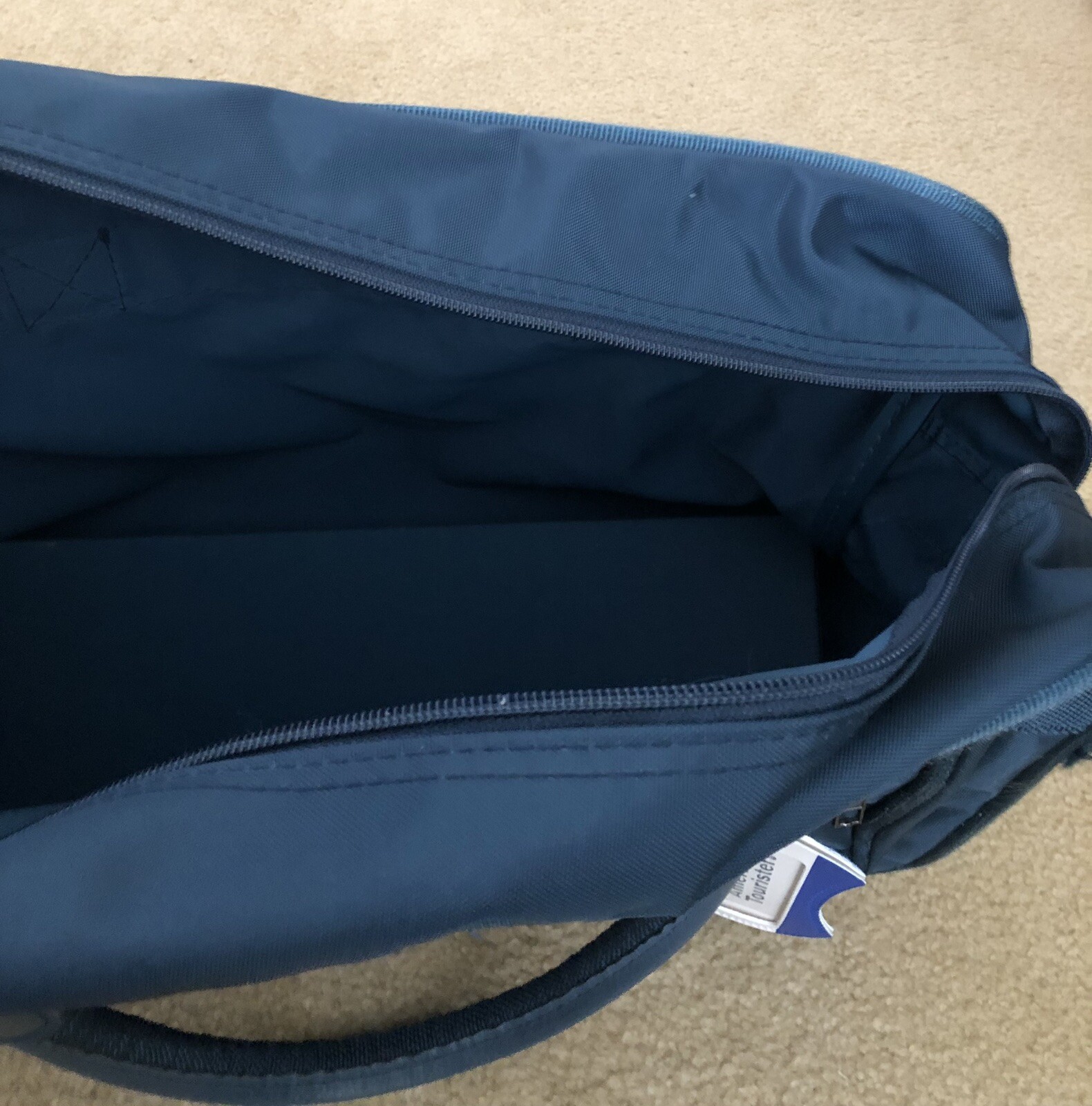 Vintage AMERICAN TOURISTER Blue Duffle Soft Canvas Carry On Suitcase Bag RARE