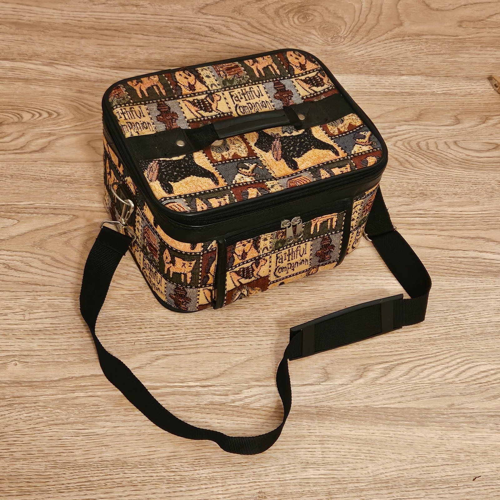 Vintage Dog Tapestry Travel Bag Faithful Companion Scottie Dog Makeup Suitcase