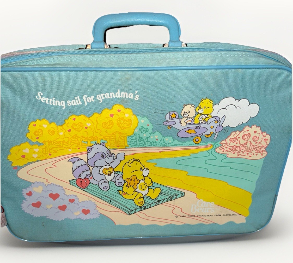 Vintage 1986 Care Bears Blue Suitcase Setting Sail For Grandmas Canvas 80s