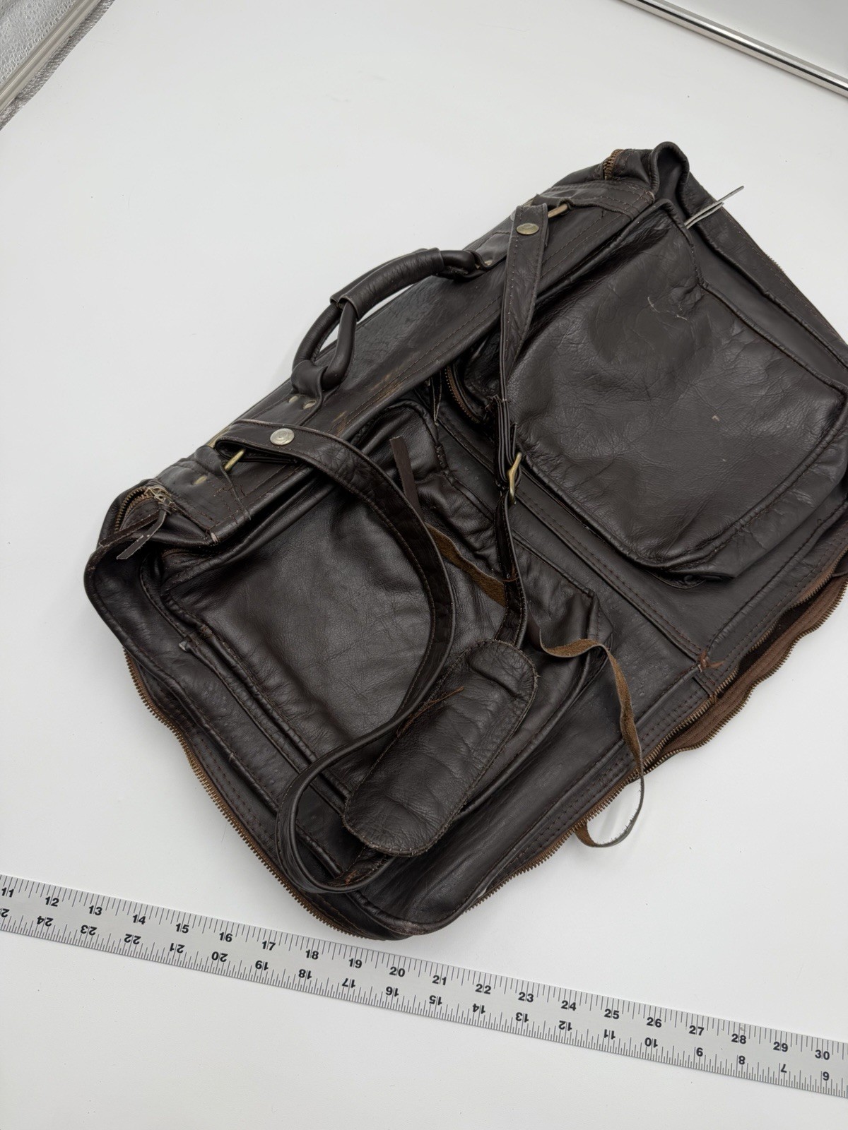 Vintage Genuine Leather Garment Bag Brown Foldable Travel Suit Carrier Colombia