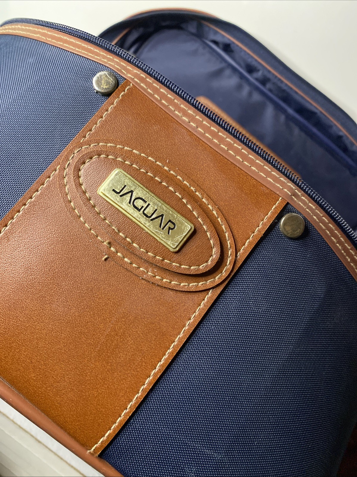 Vintage Jaguar Travel/storage Bag. Navy Blue With Leather Trim