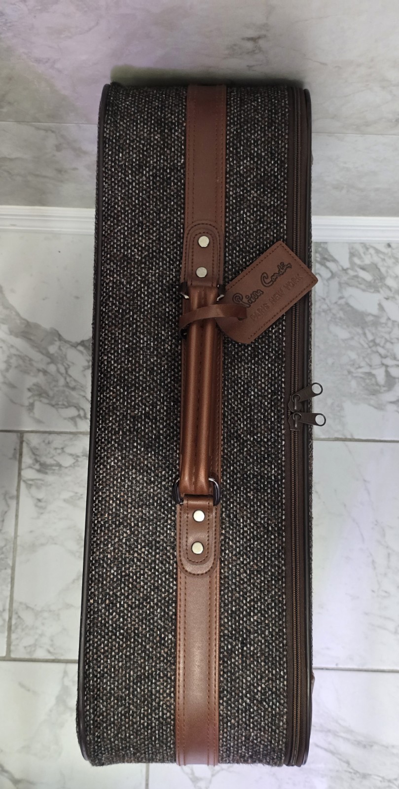 Pierre Cardin 26″ Brown Tweed Travel Suitcase by H. Rosenfeld Inc. Vintage Lugga