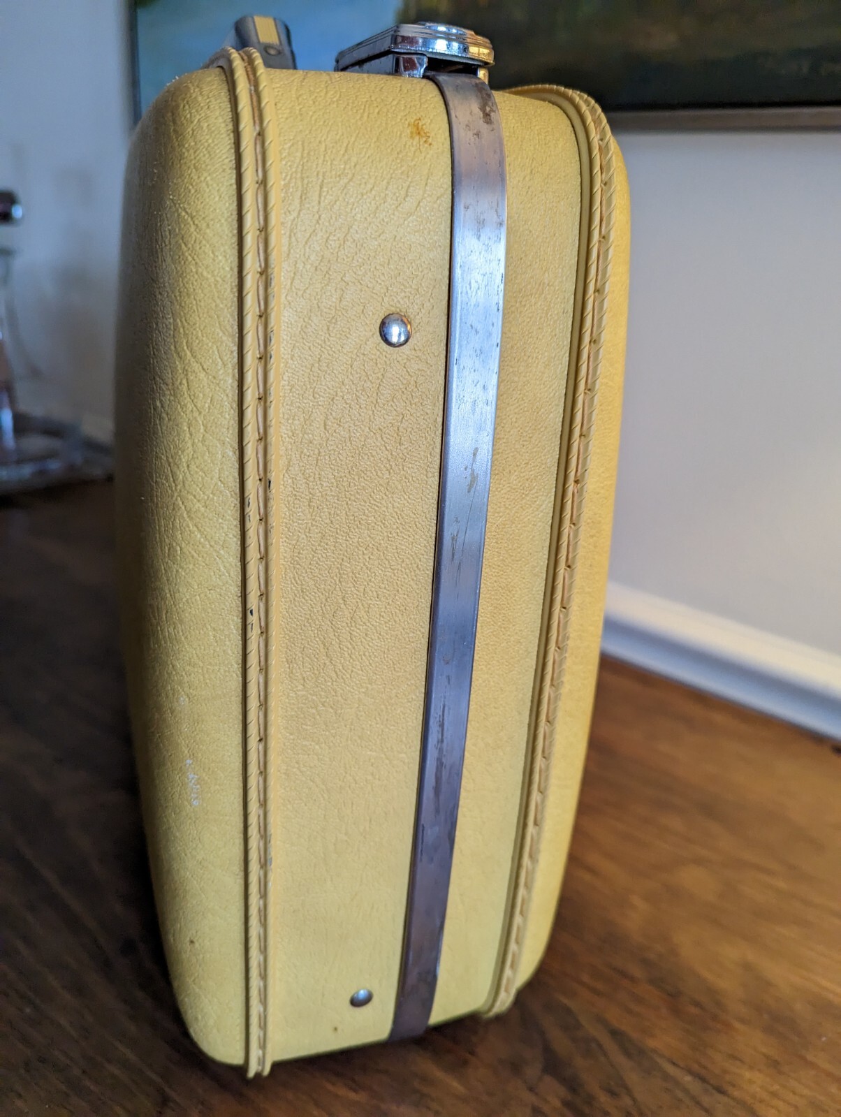 Vintage American Tourister Hard Suitcase With Mirror Mustard Yellow 18x13x5