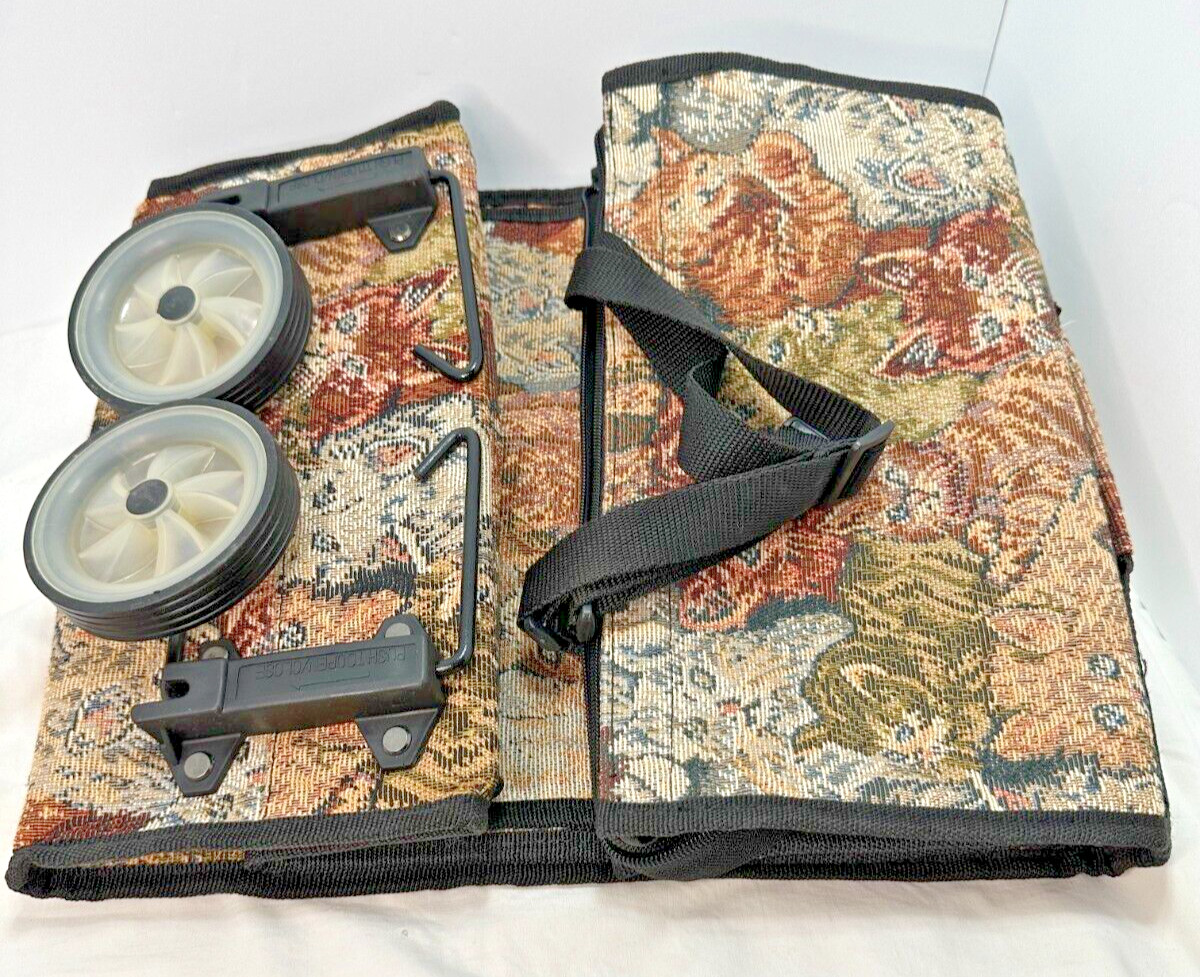 Vintage Cat Tapestry ALFA Portable Travelgear Fold Up Bag W/Rollers #10059