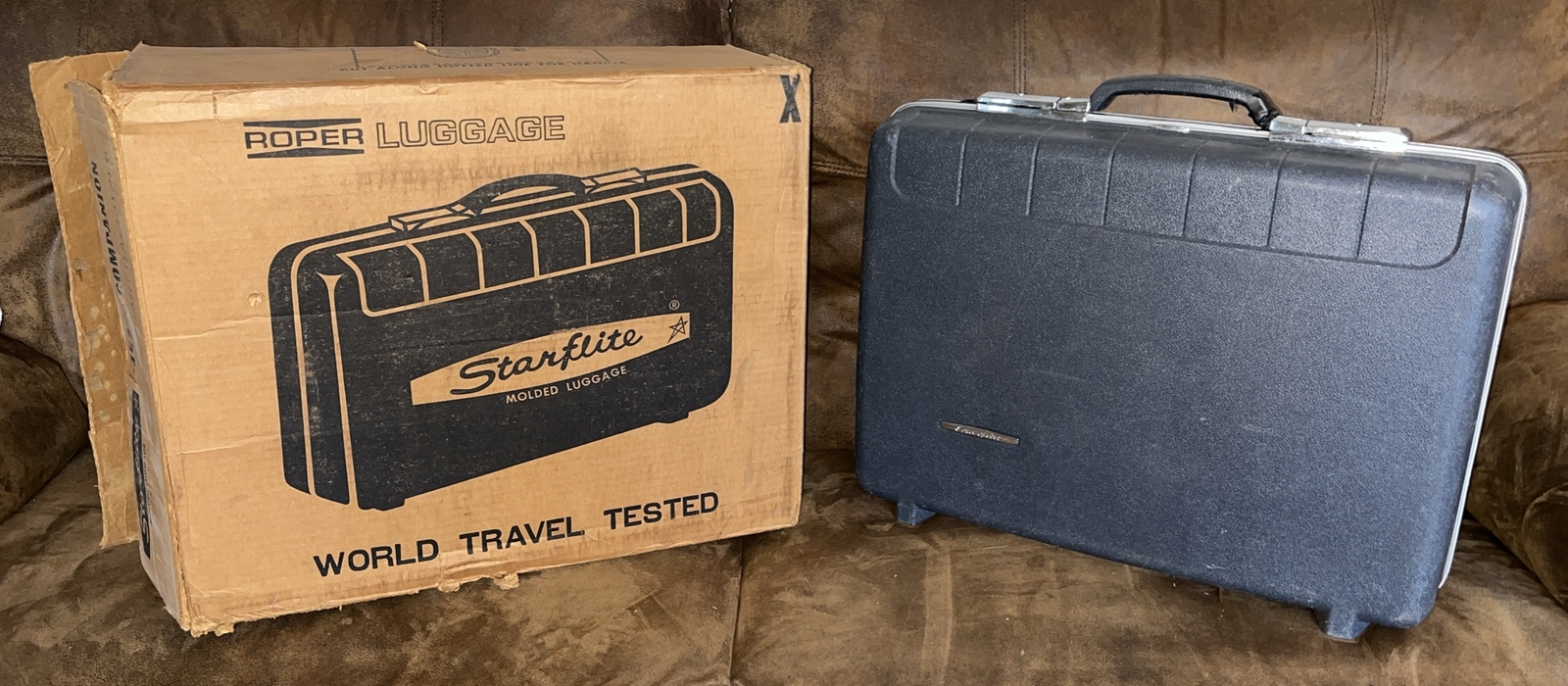Starflite Molded Luggage COMPANION Charcoal vtg 60s Mid Century Modern with Key
