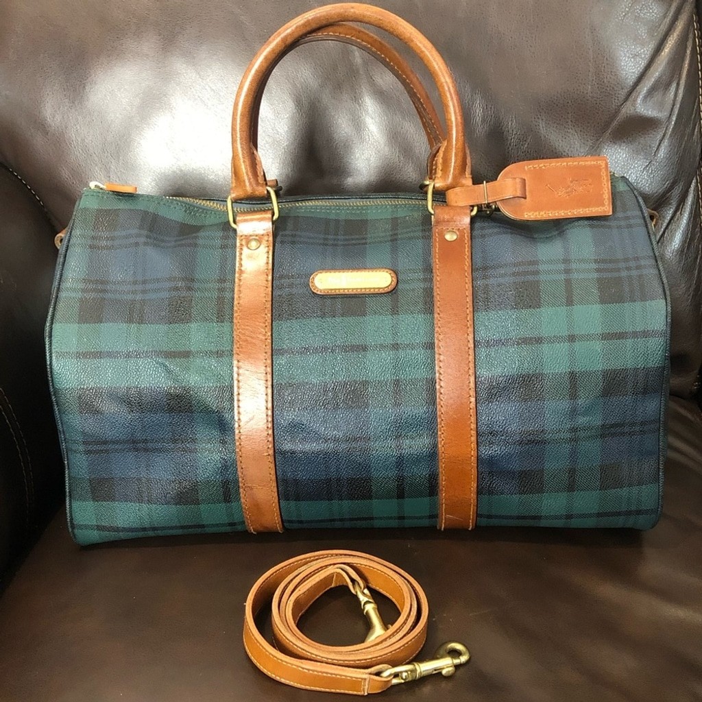 RALPH LAUREN Black Watch Plaid Boston Weekend Travel Duffle Doctors Bag 40cm