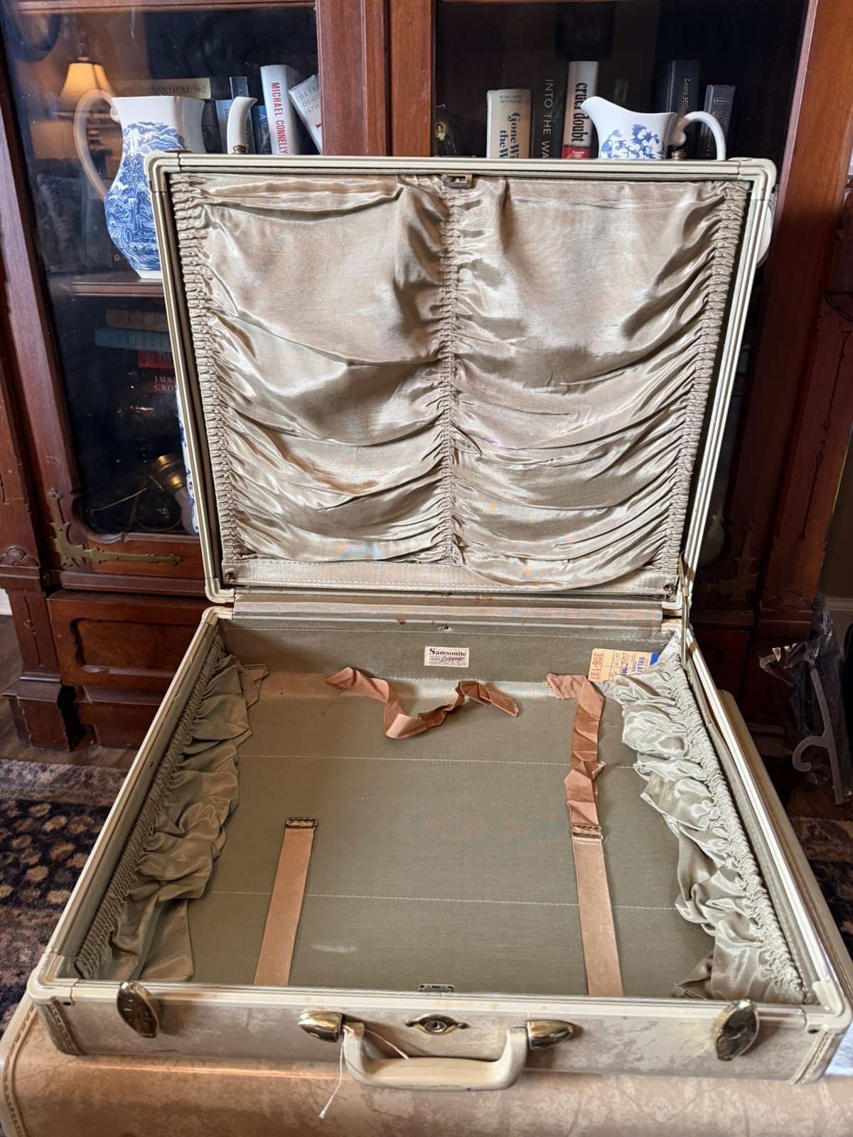 Vintage Marble White Samsonite Suitcase Luggage Train Hatbox Overnight Rawhide 6
