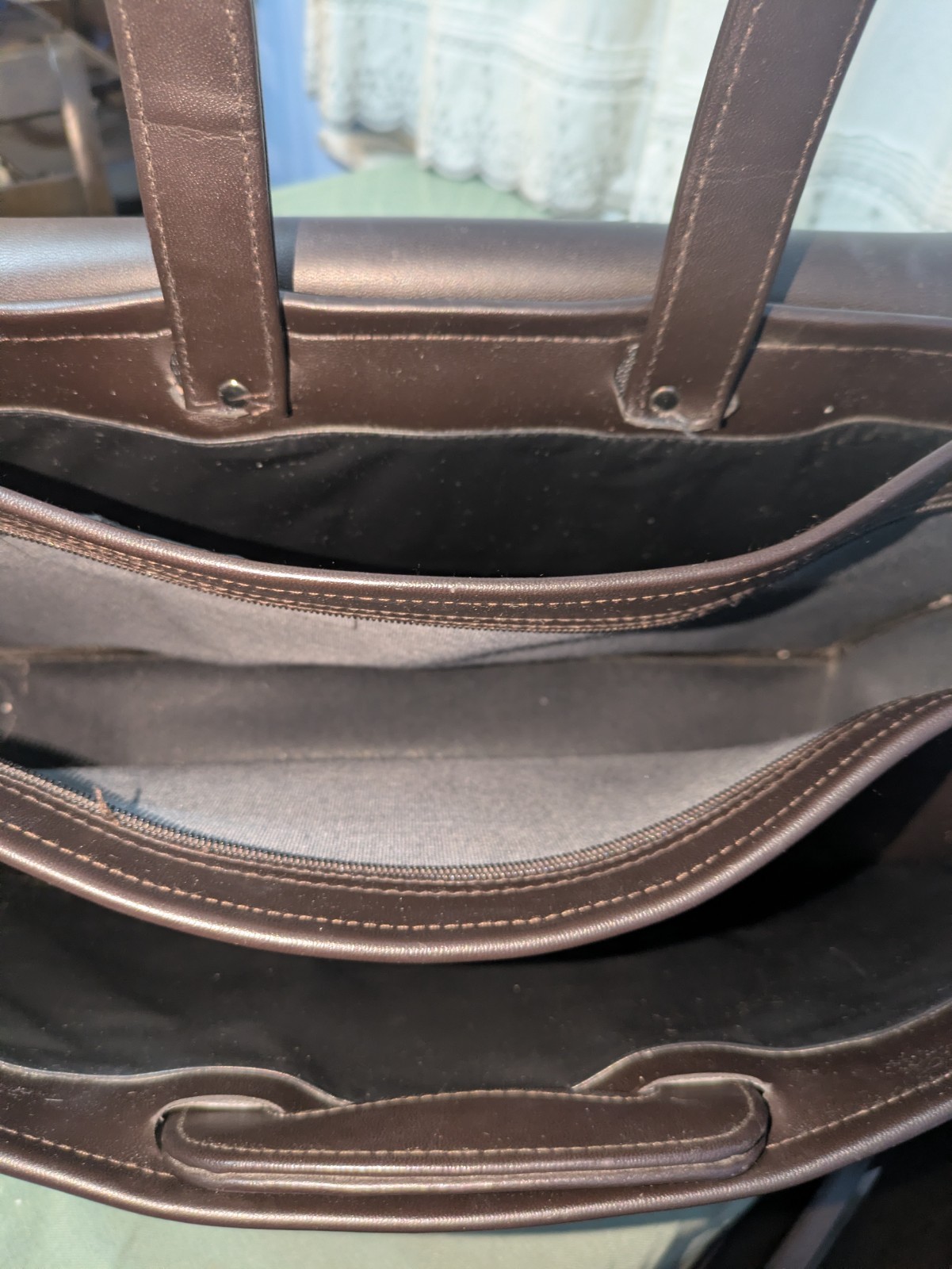 Large Dark Brown Briefcase Structured Professional Design Sturdy Handles 16x12x7