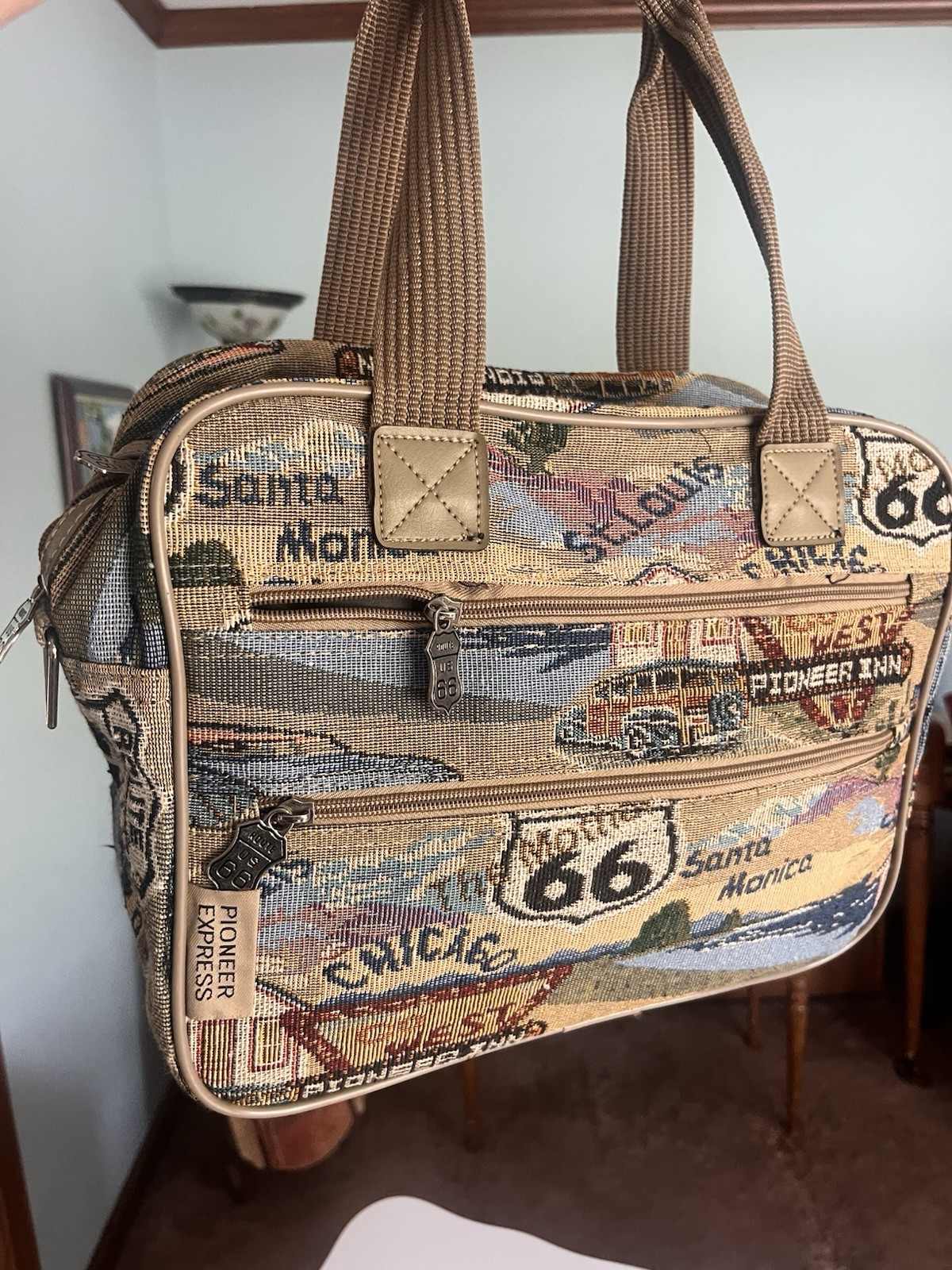 Pioneer Express Route 66 Tapestry 13x10x5 Small Luggage Handbag Vintage