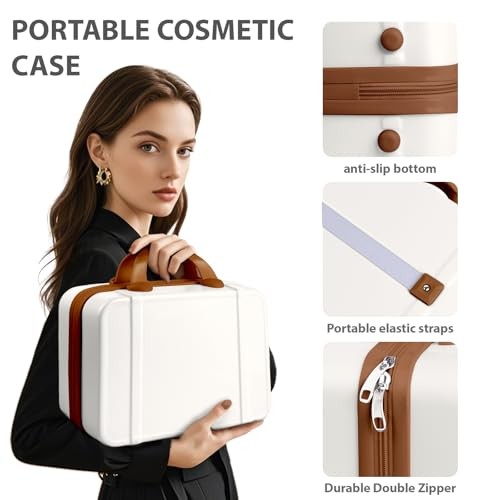 14 Inch Makeup Train Case ABS Toiletry Bag for Women Portable Travel Beige