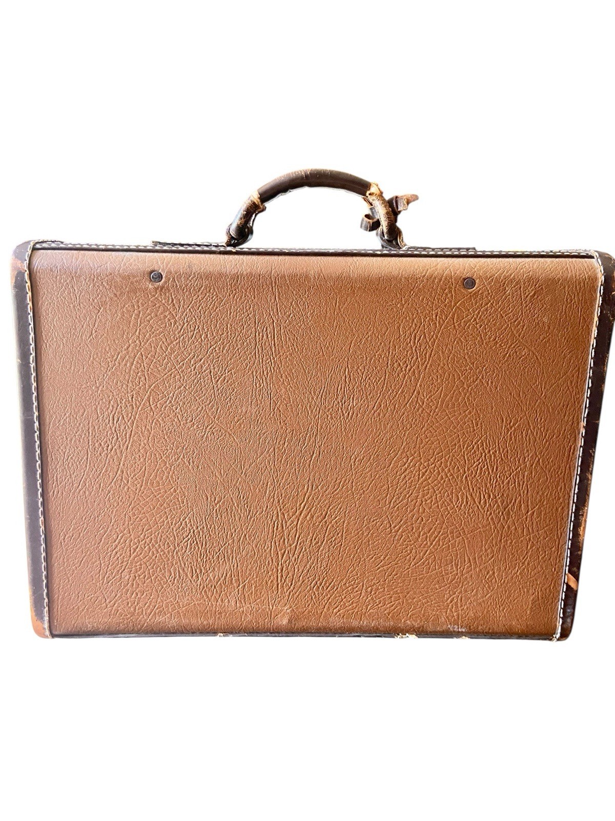 Vintage 21” Leather Suitcase With Front Locking Flap And Key