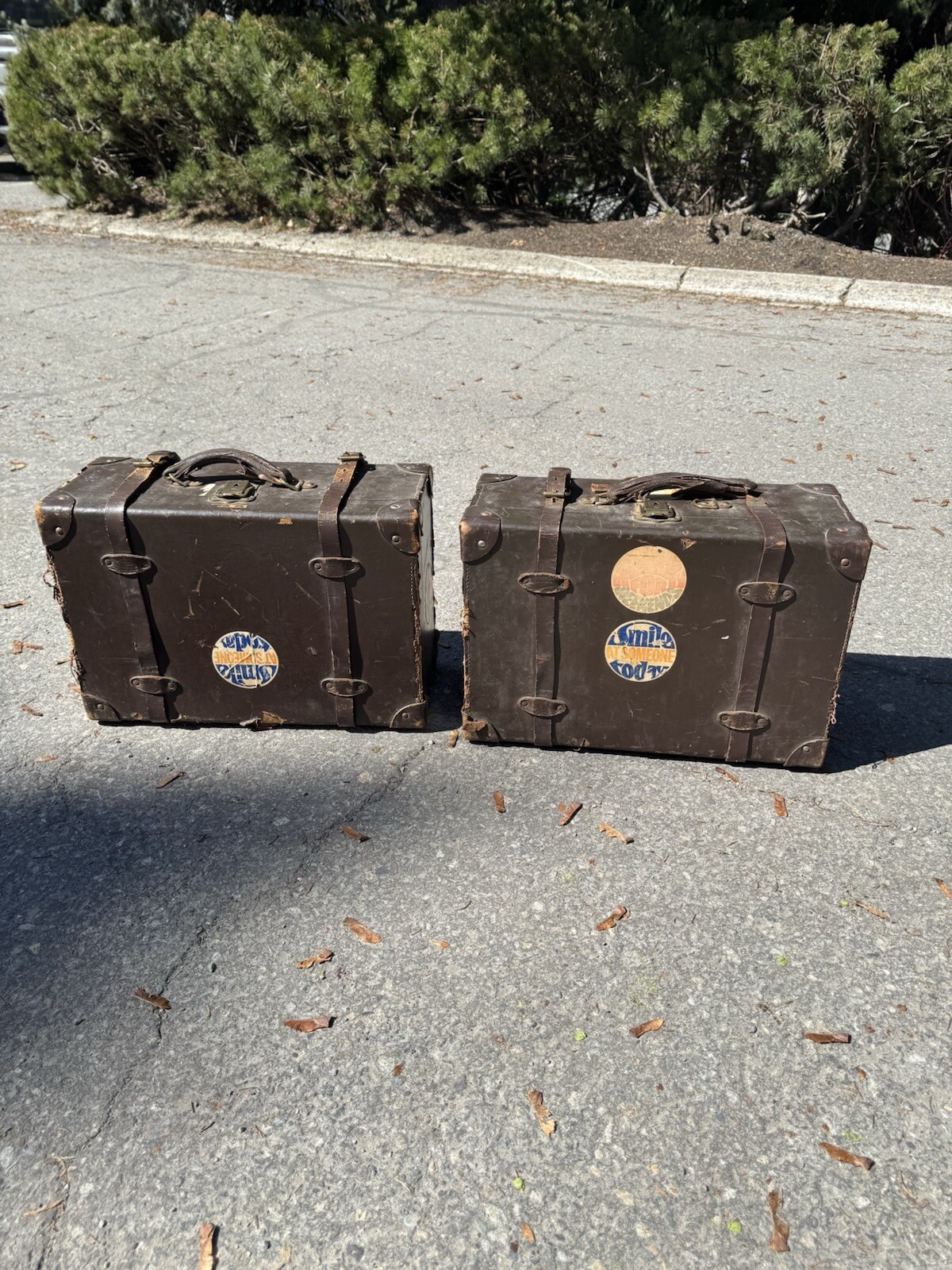 2 Vintage Excelsior Leather Luggage Travel Suitcase Briefcase 30s 40s Brown