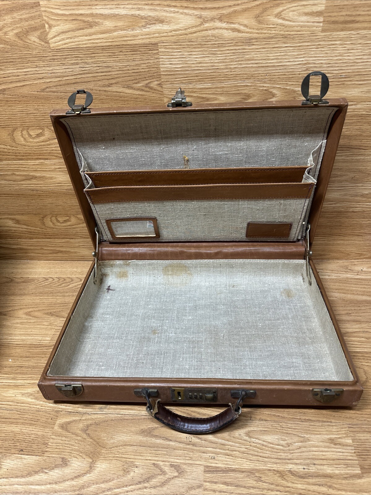 Vintage Presto Briefcase Camel Color Leather 3 Digit Working Lock. Please Read*