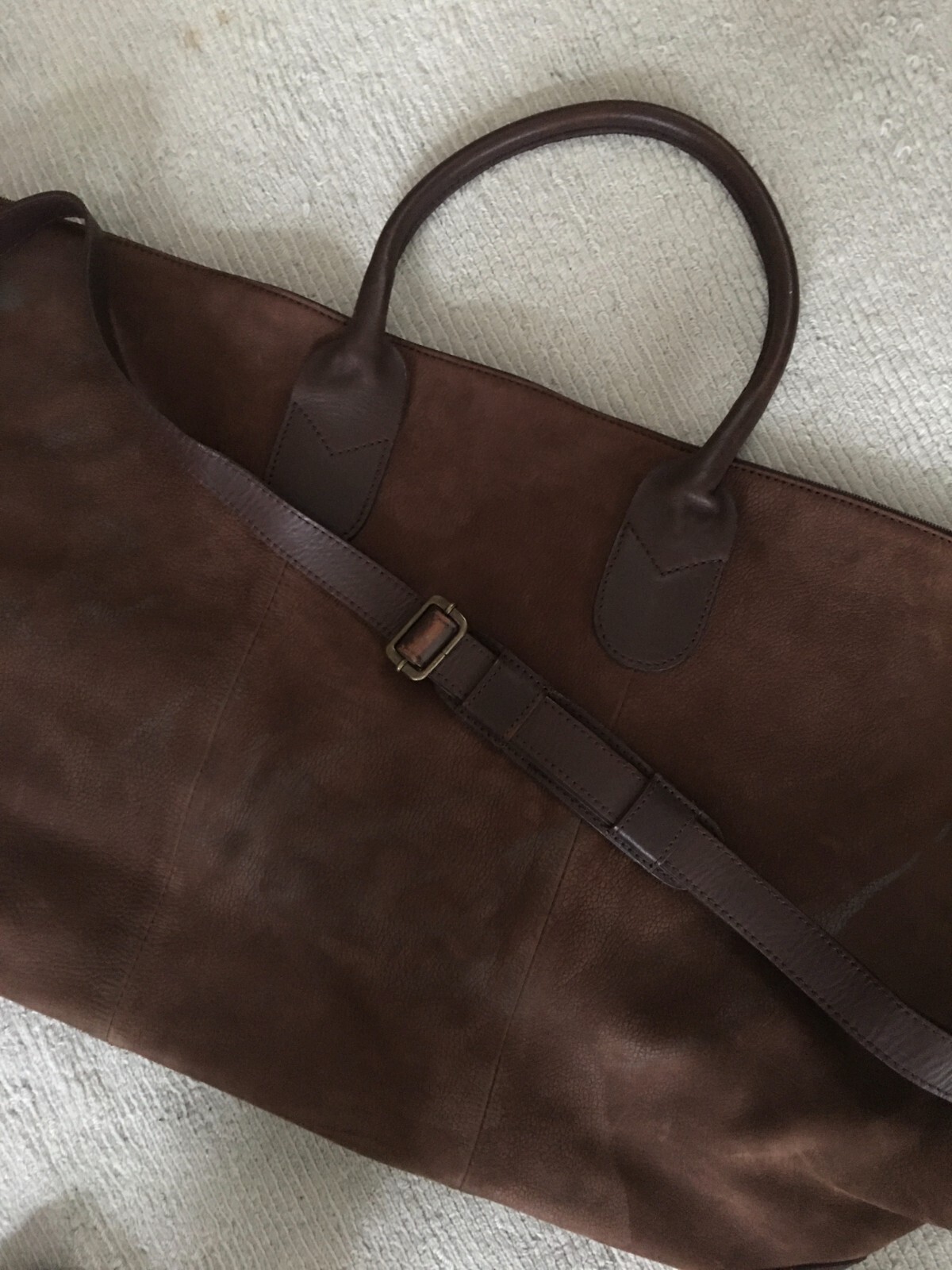 VTG 1980s Genuine Leather Luggage Bag Made In Argentina Shoulder Cross Body 30″W