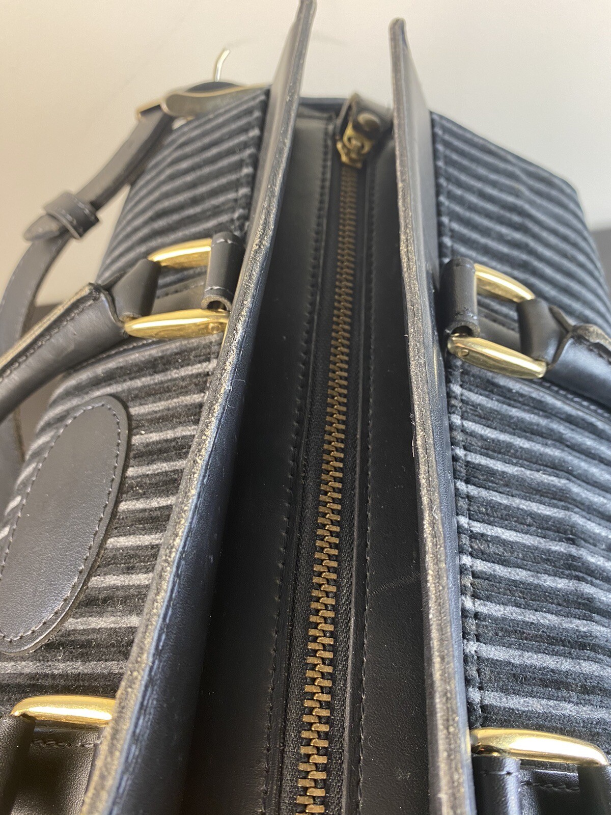 Vintage The French Company Luggage Cosmetic Travel Bag Black Corded Striped