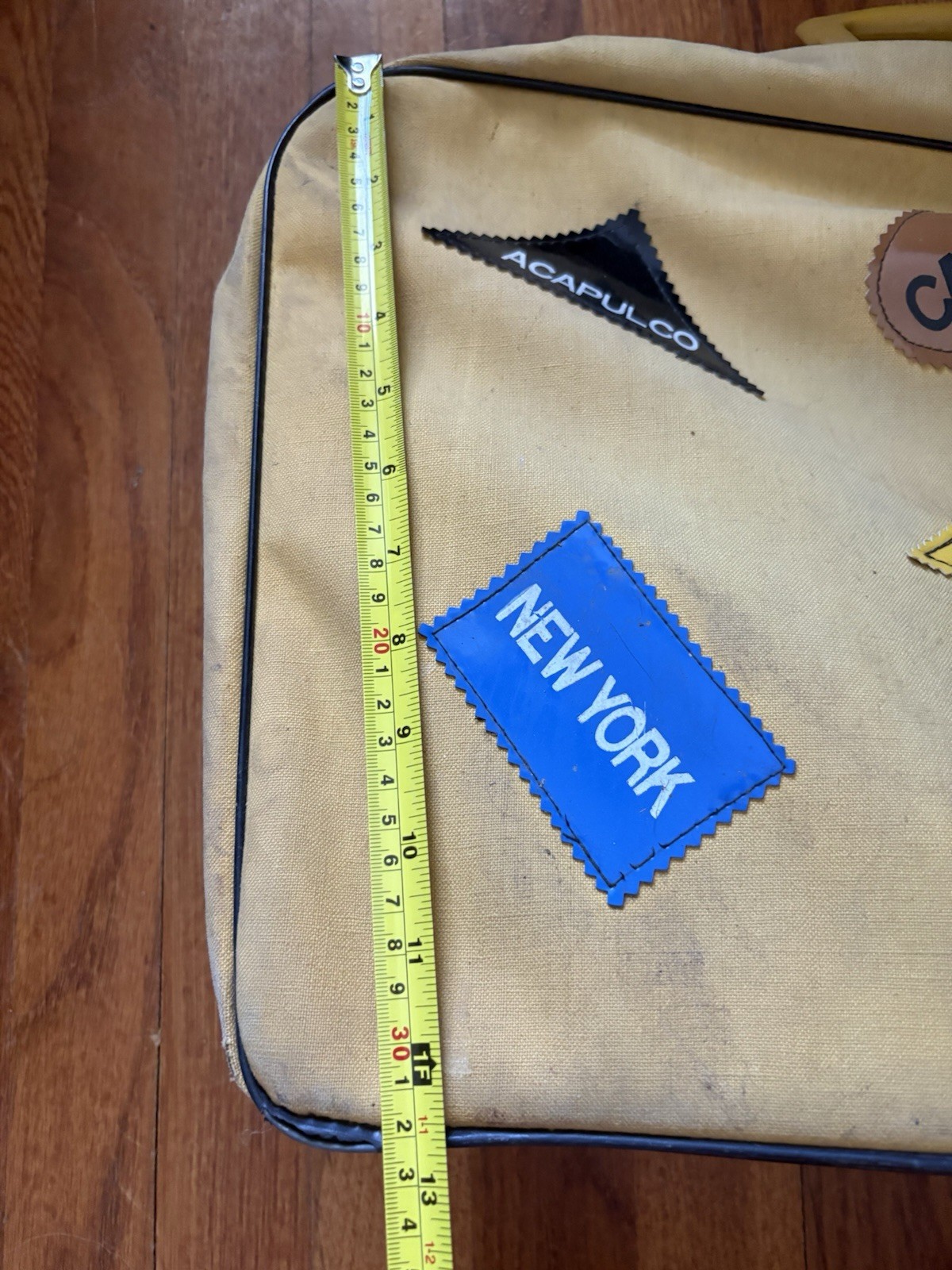 Vintage MCM Mod Yellow Suitcase Vinyl Destination Patches NY Rome Paris Tokyo