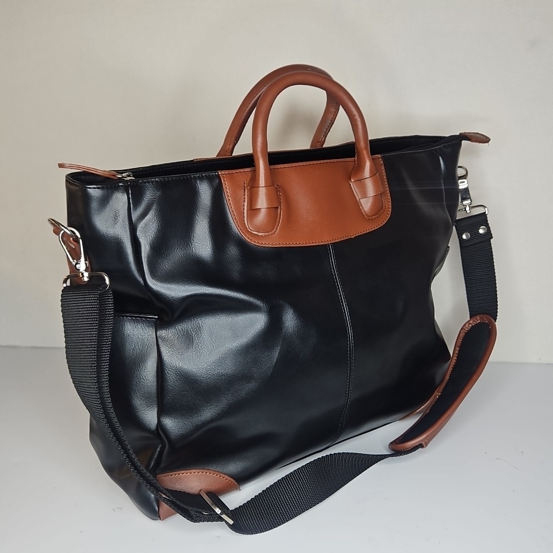 Vintage Leather bag Black With Brown Trim Crossbody Elegant Travel Luggage Bag