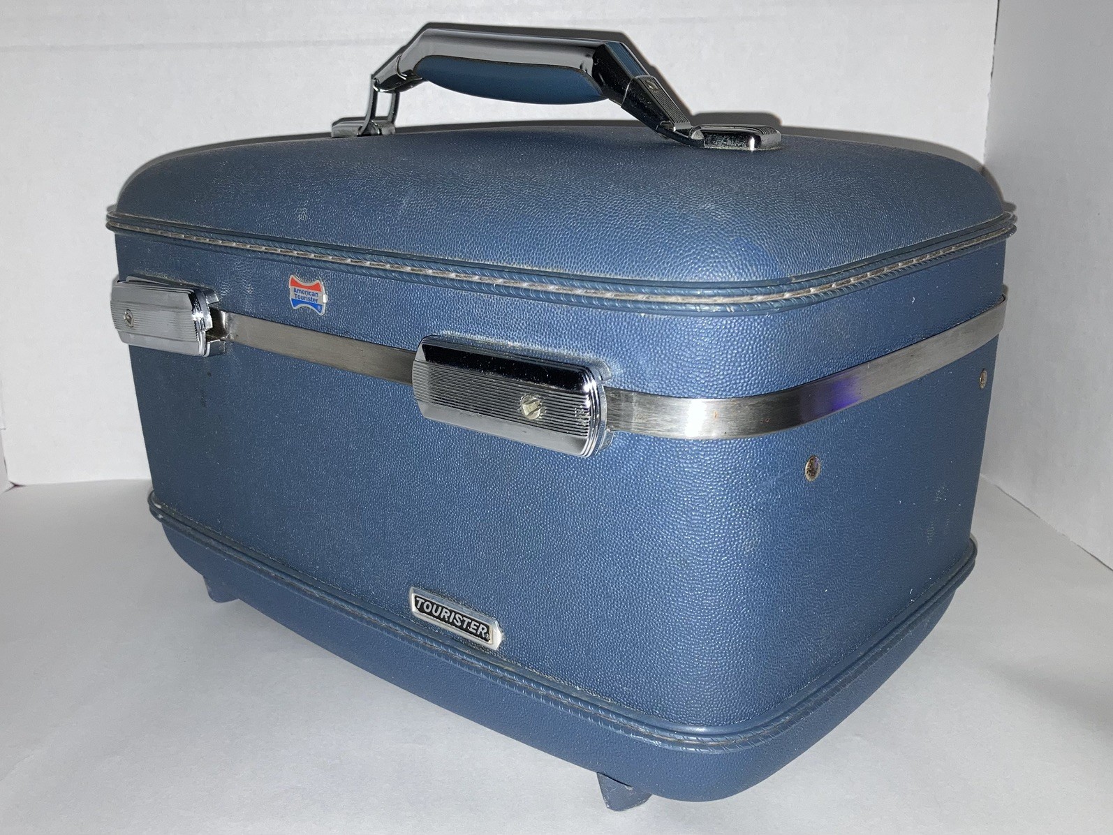 Vintage Navy Blue American Tourister Vanity Make-Up Travel Case Hard Luggage