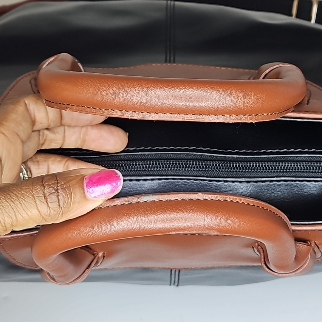 Vintage Leather bag Black With Brown Trim Crossbody Elegant Travel Luggage Bag