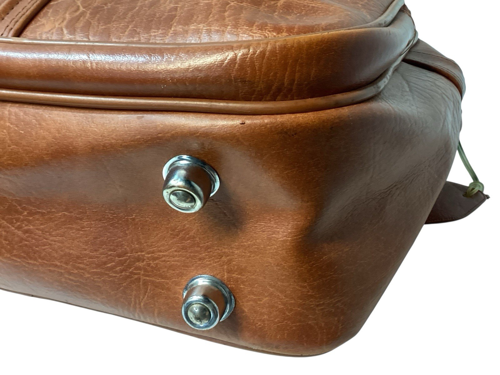 Vintage Faux Leather Vinyl Footed Travel Bag Carry On Luggage Saddle Brown Korea
