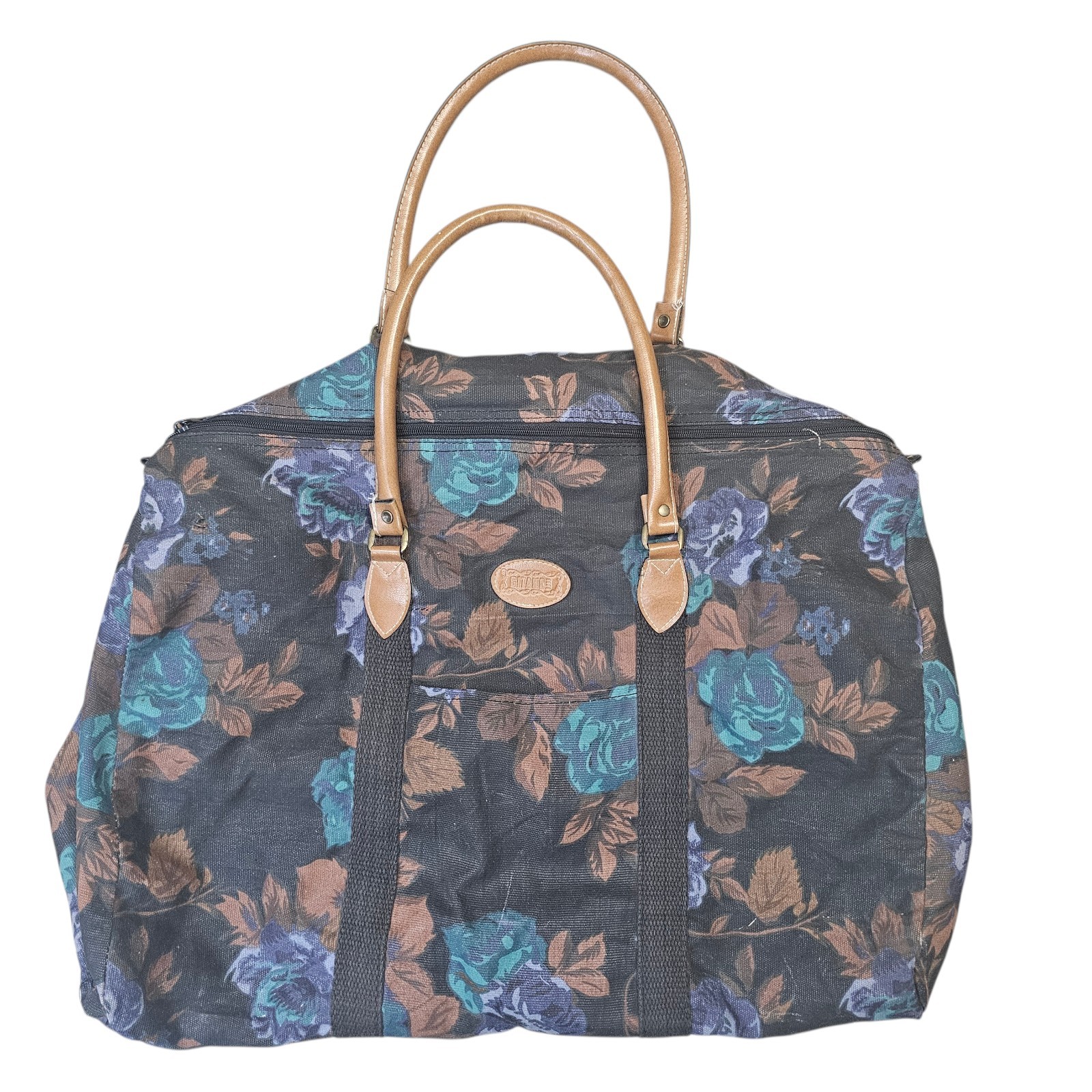 Vintage Gitano Floral Canvis Weekender Duffle Bag With Leather Handlea 90’s