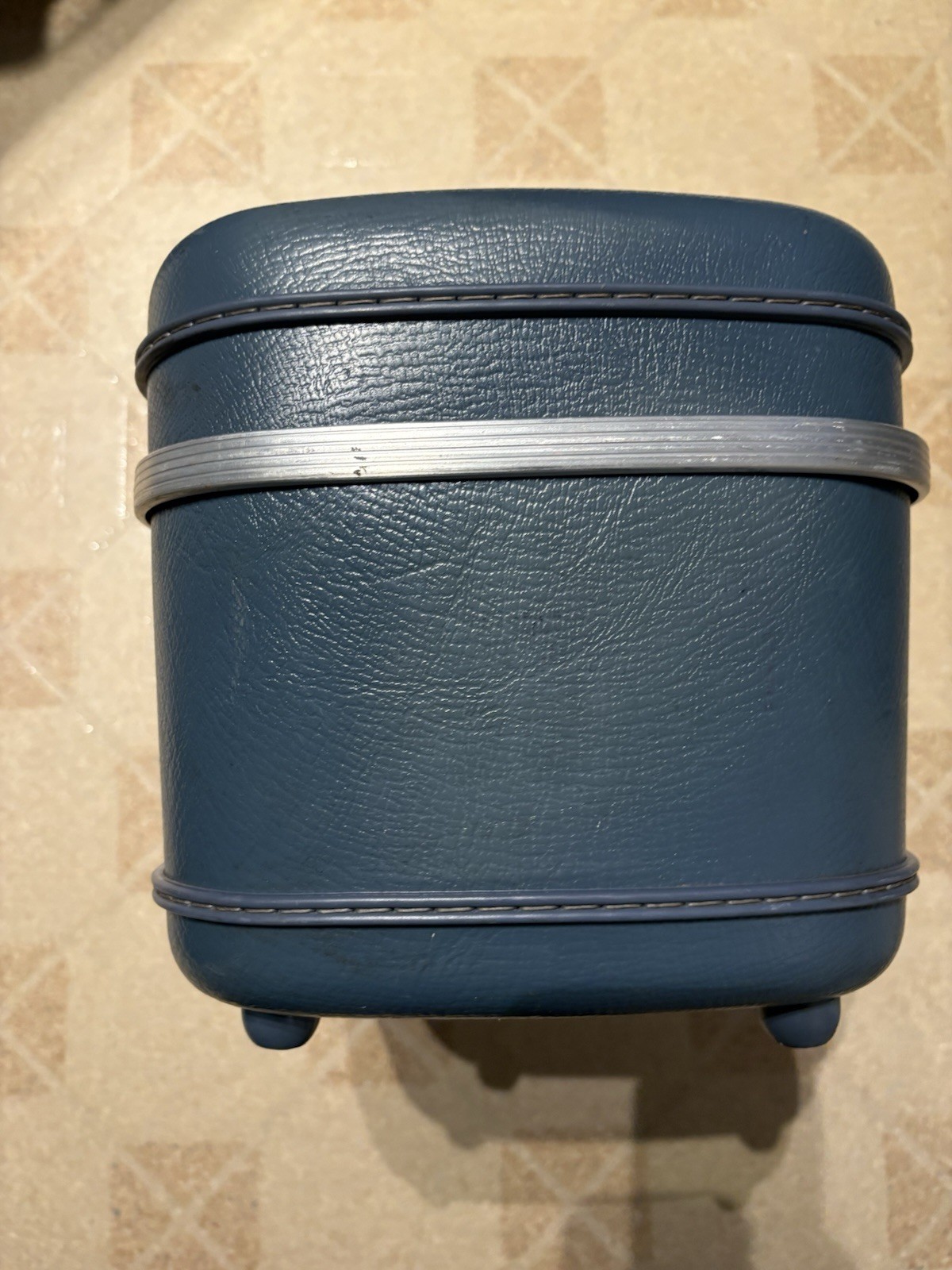 Maximillian train/ Cosmetic Case Blue Hard Shell With Pink Fabric