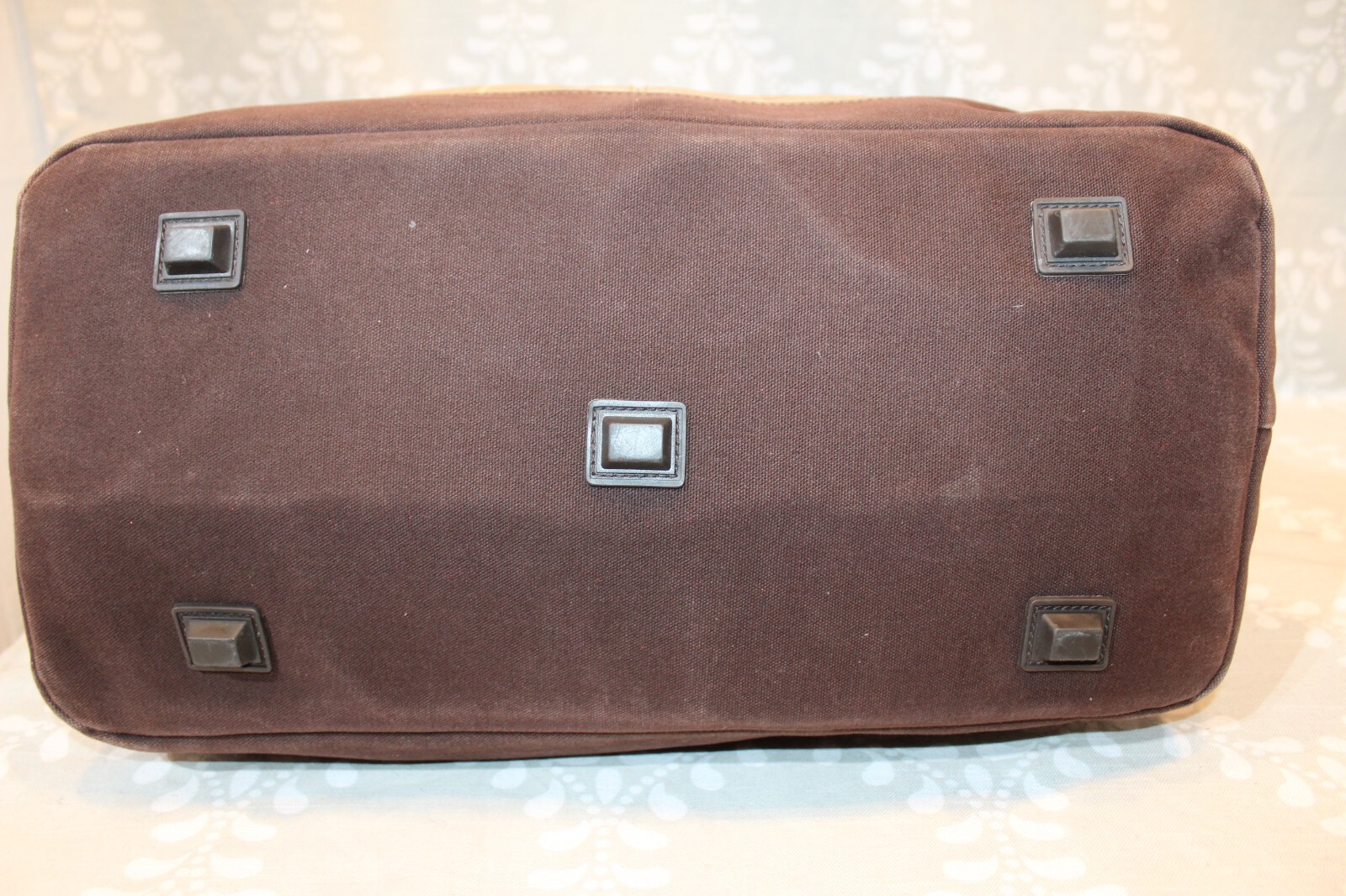 Vintage Eddie Bauer Brown Plaid Canvas & Leather Travel Duffle Satchel Bag