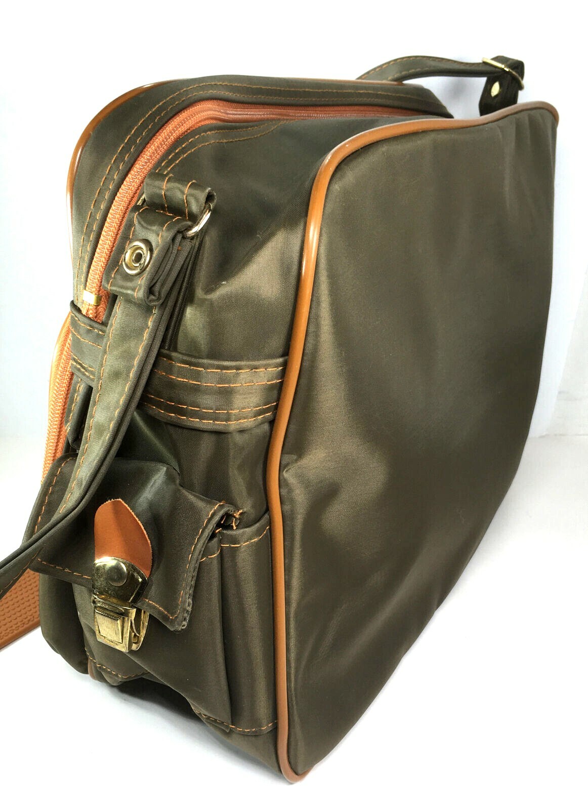Mr Roberts RARE Vtg Olive Green Carry On Travel Bag w/ Green Red “Status Stripe”