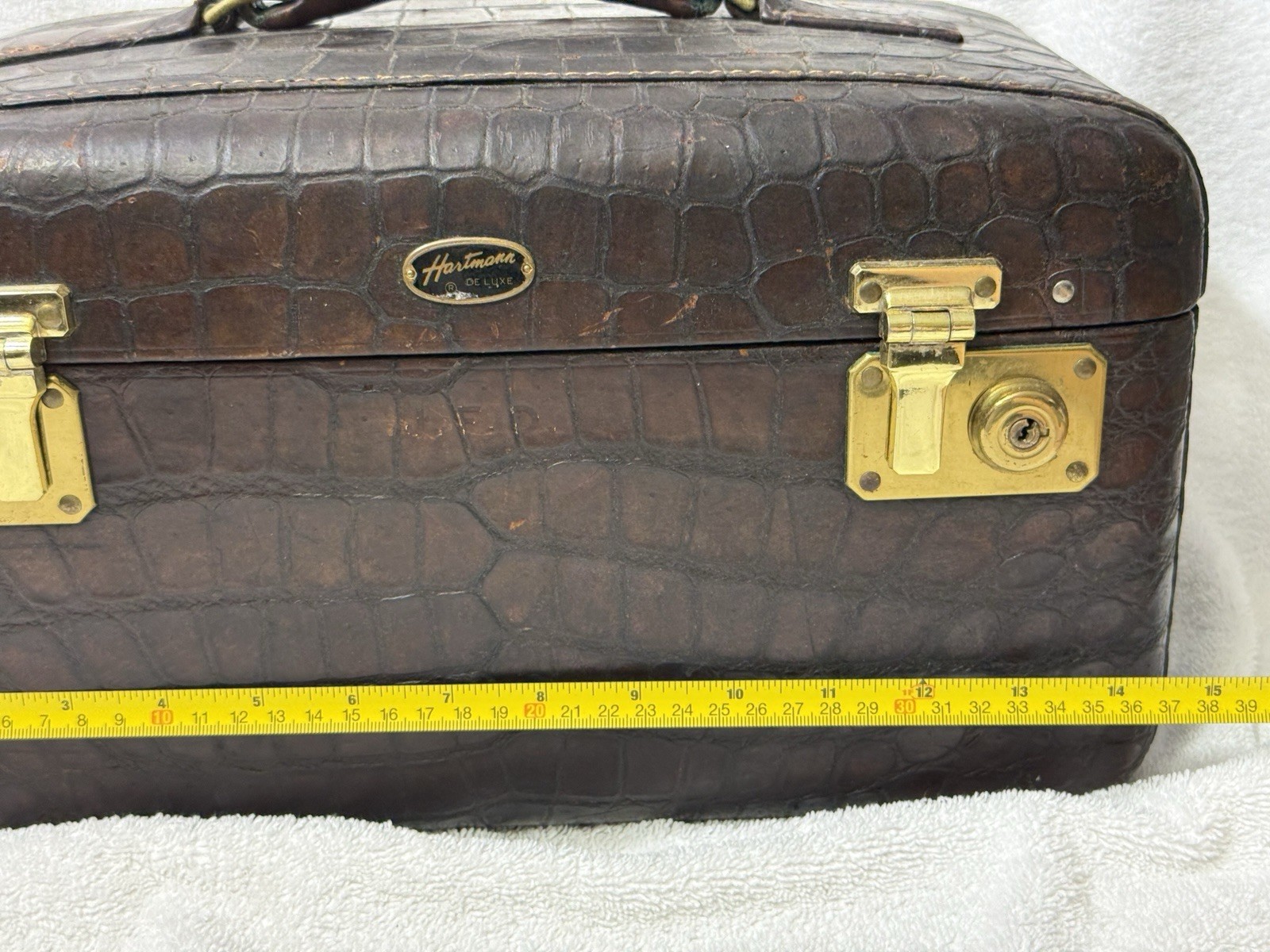 VTG Hartmann Alligator Embossed Leather Travel Train Case Luggage w/Mirror