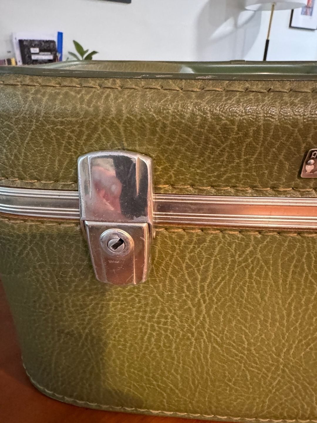 Vintage American Voyager New York Olive Green Train Case Vanity Cosmetic Bag