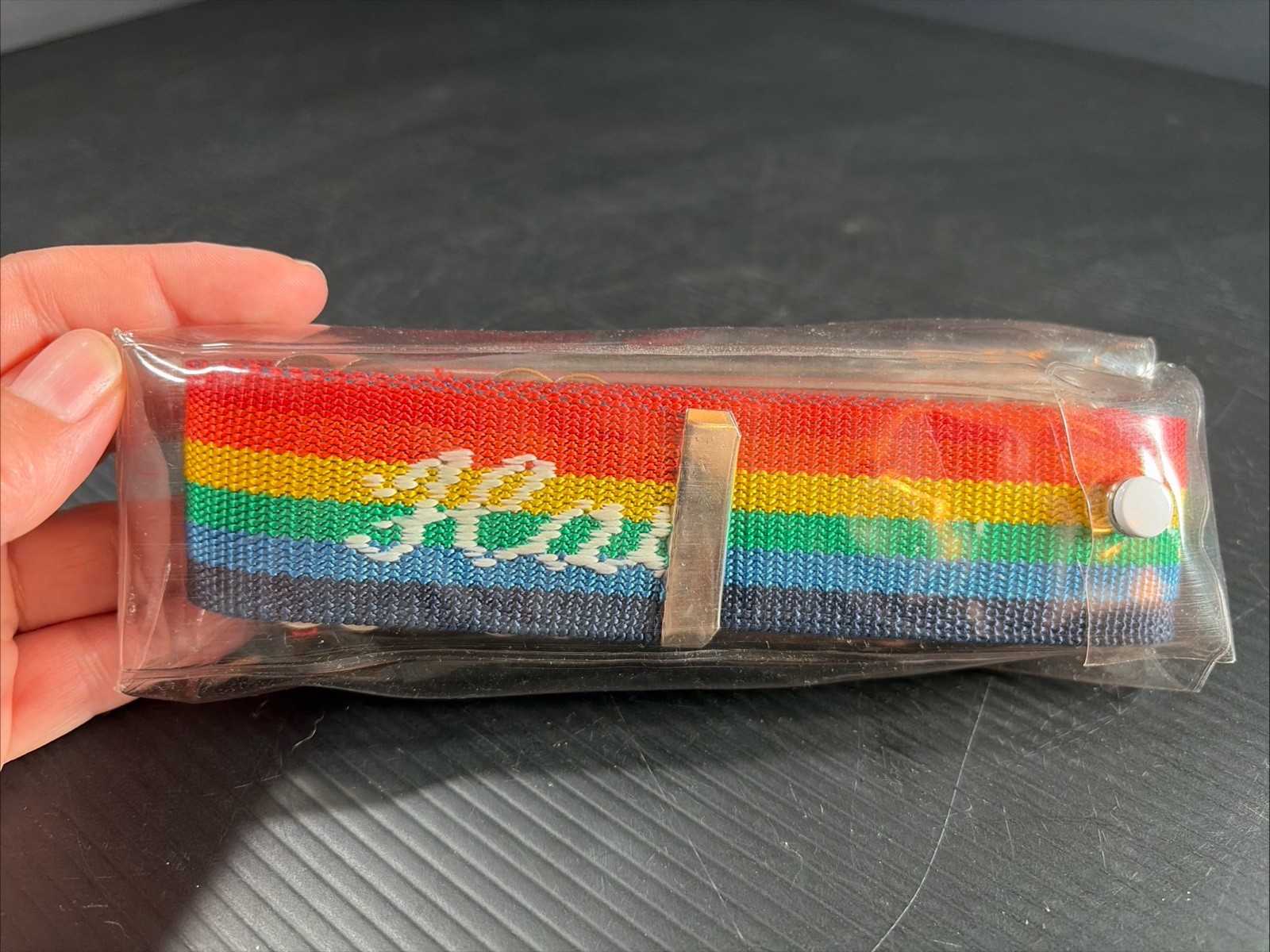 Vintage Luggage Strap w/ ID Tag Hawaii Rainbow