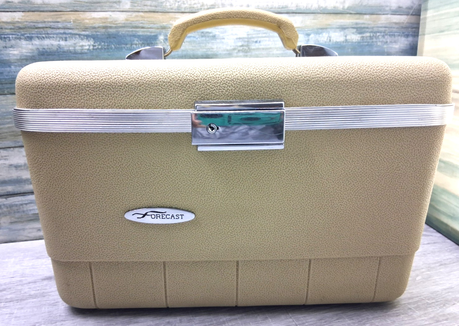 Vintage Sears Forecast Yellow Hard Train Case w/Key Luggage Suitcase-Excellent!