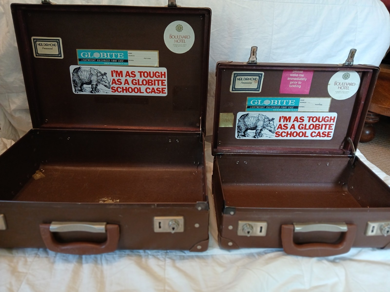 Set Of 4 Globite School Cases Vulcanised Fibre Cheney Hinges Ford Sherington NSW