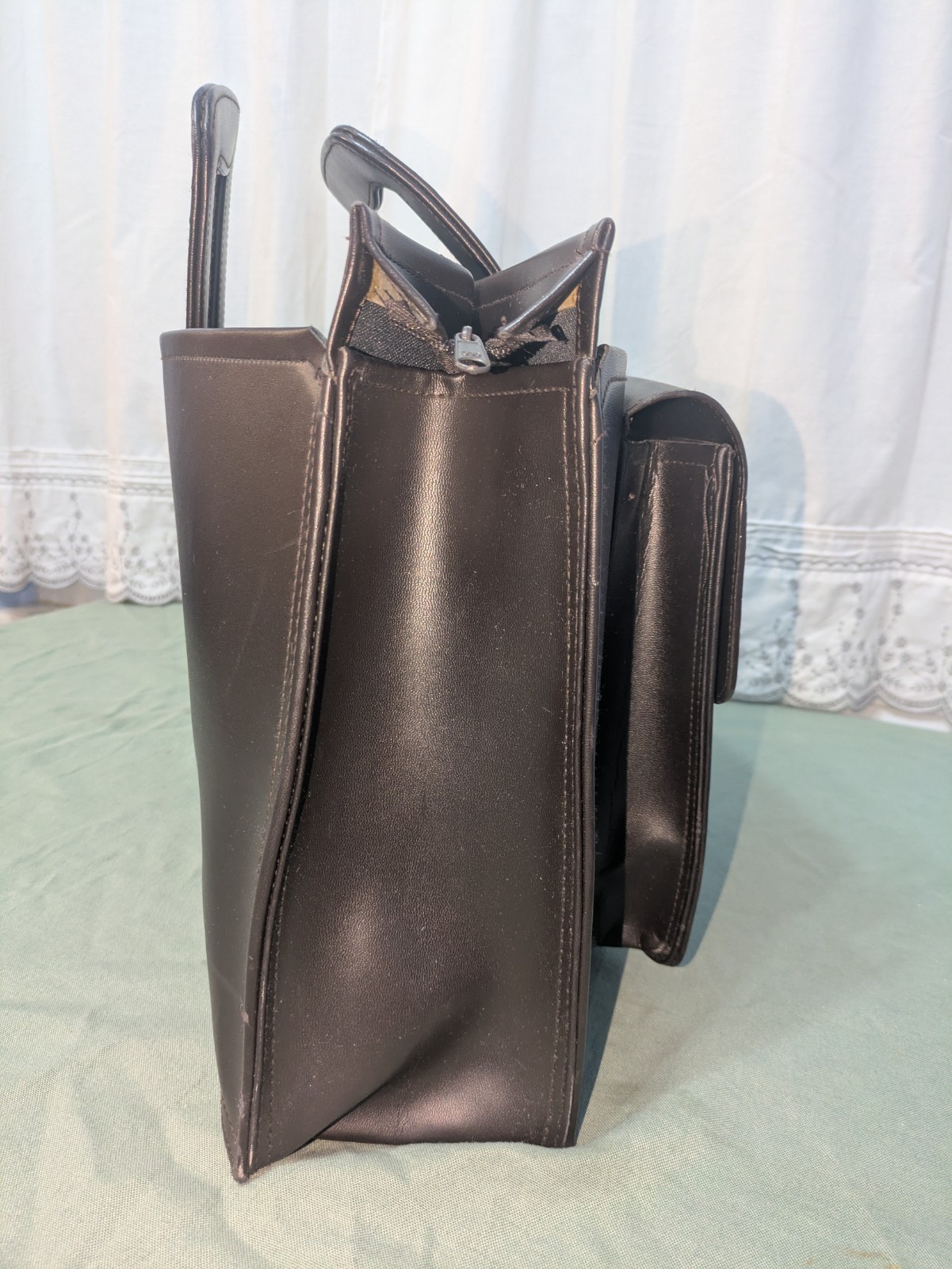 Large Dark Brown Briefcase Structured Professional Design Sturdy Handles 16x12x7