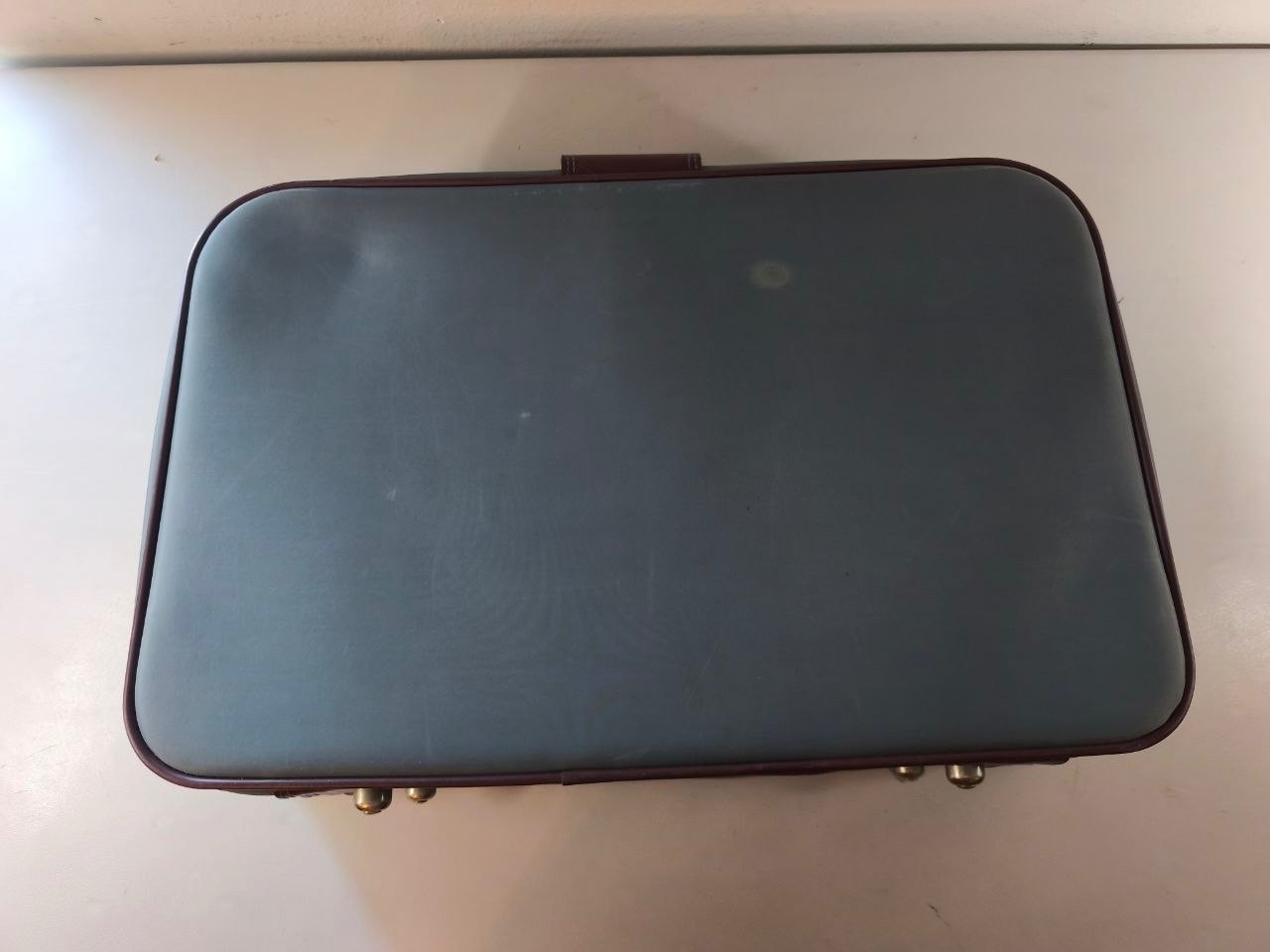Vintage Verdi Suitcase / Carry-on Luggage – Dark Grey & Burgundy Leather Accents