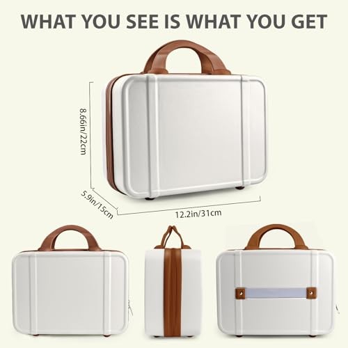 14 Inch Makeup Train Case ABS Toiletry Bag for Women Portable Travel Beige