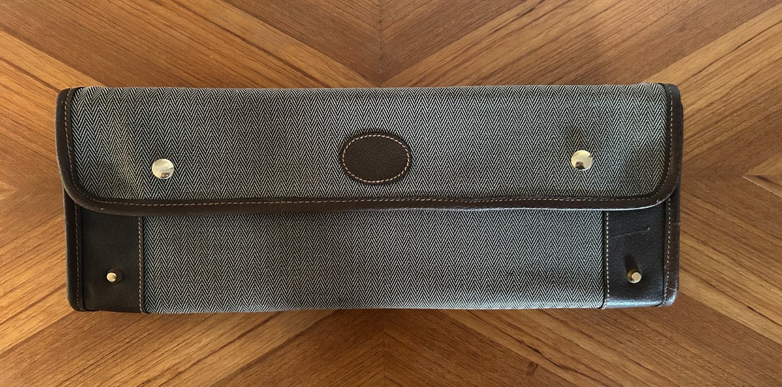Vintage NEW Mark Cross Collapsible Suitcase Travel Herringbone Weekend Bag RARE