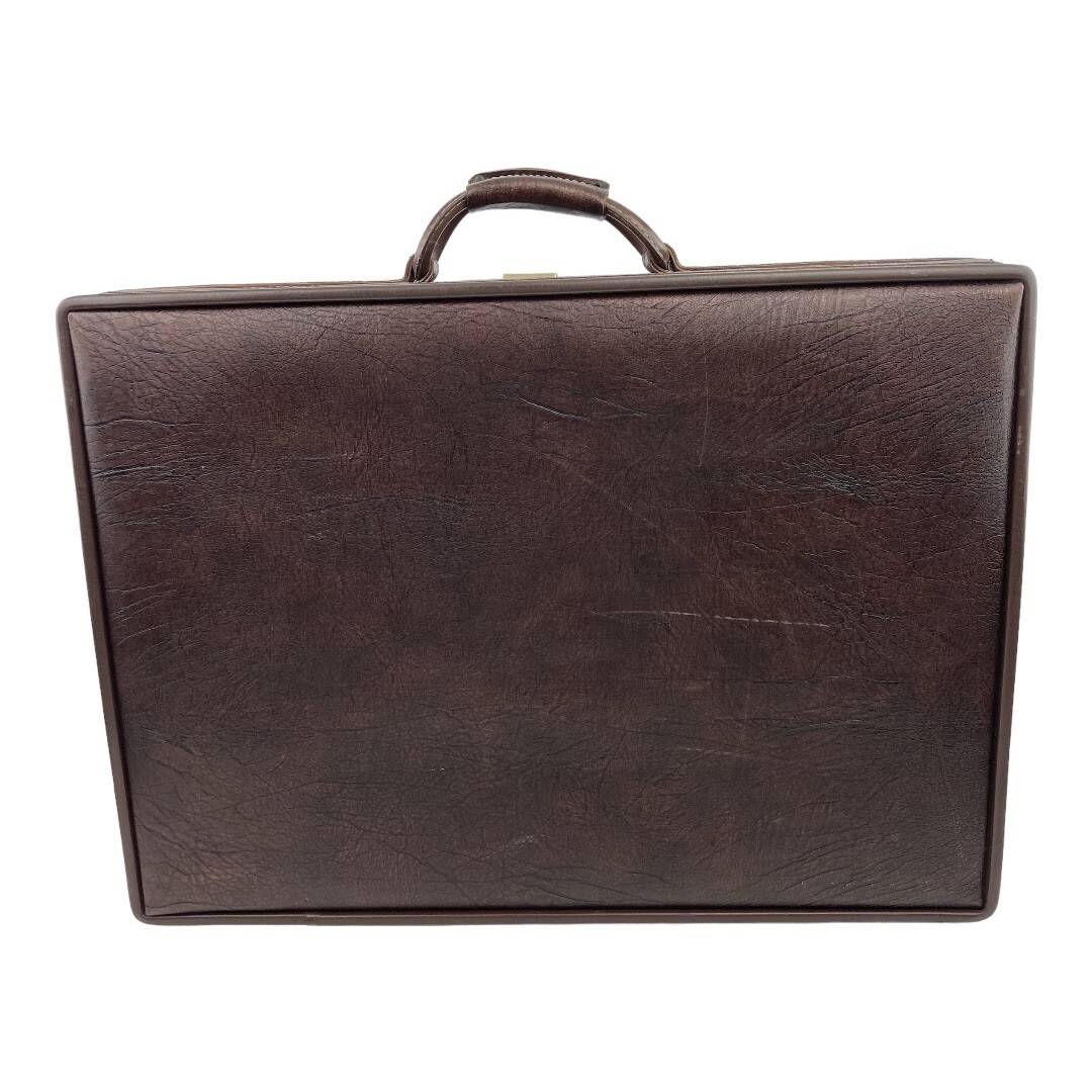 Vintage Hartmann Brown Faux Leather Suitcase 25×18×7 Photo Fabric Interior